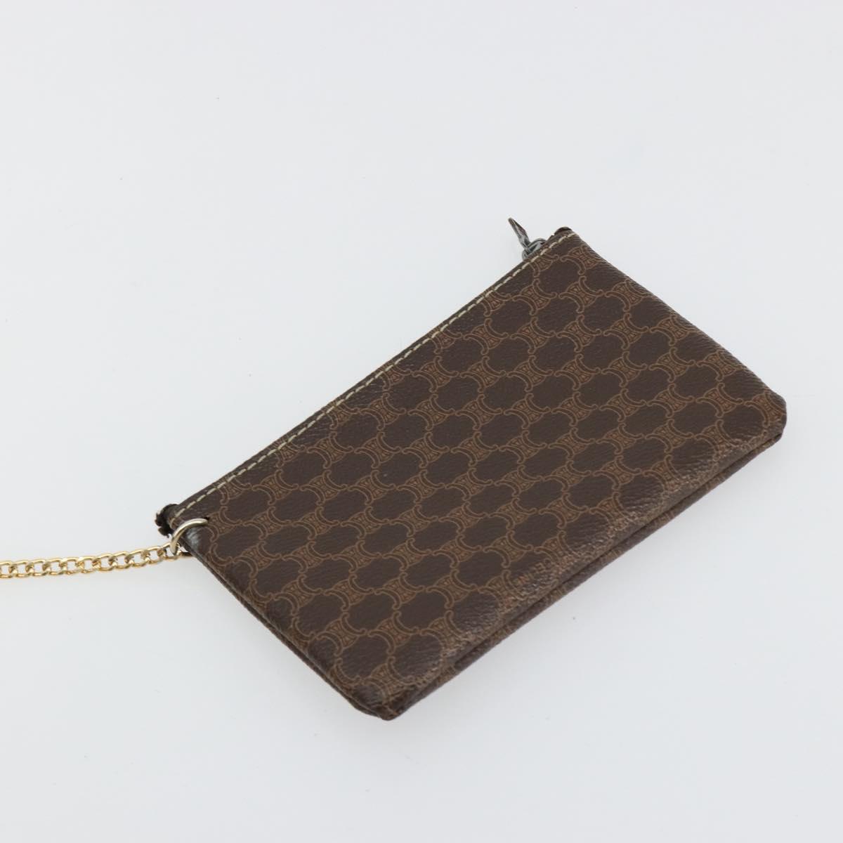 CELINE Macadam Canvas Purse Shoulder Bag PVC Leather Brown Gold Auth 180641