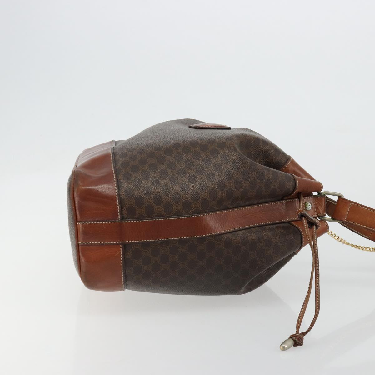 CELINE Macadam Canvas Purse Shoulder Bag PVC Leather Brown Gold Auth 180641