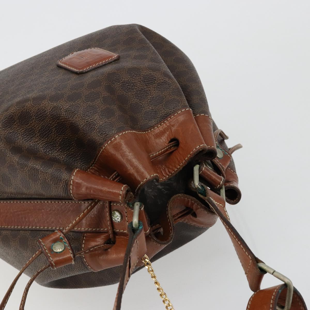 CELINE Macadam Canvas Purse Shoulder Bag PVC Leather Brown Gold Auth 180641