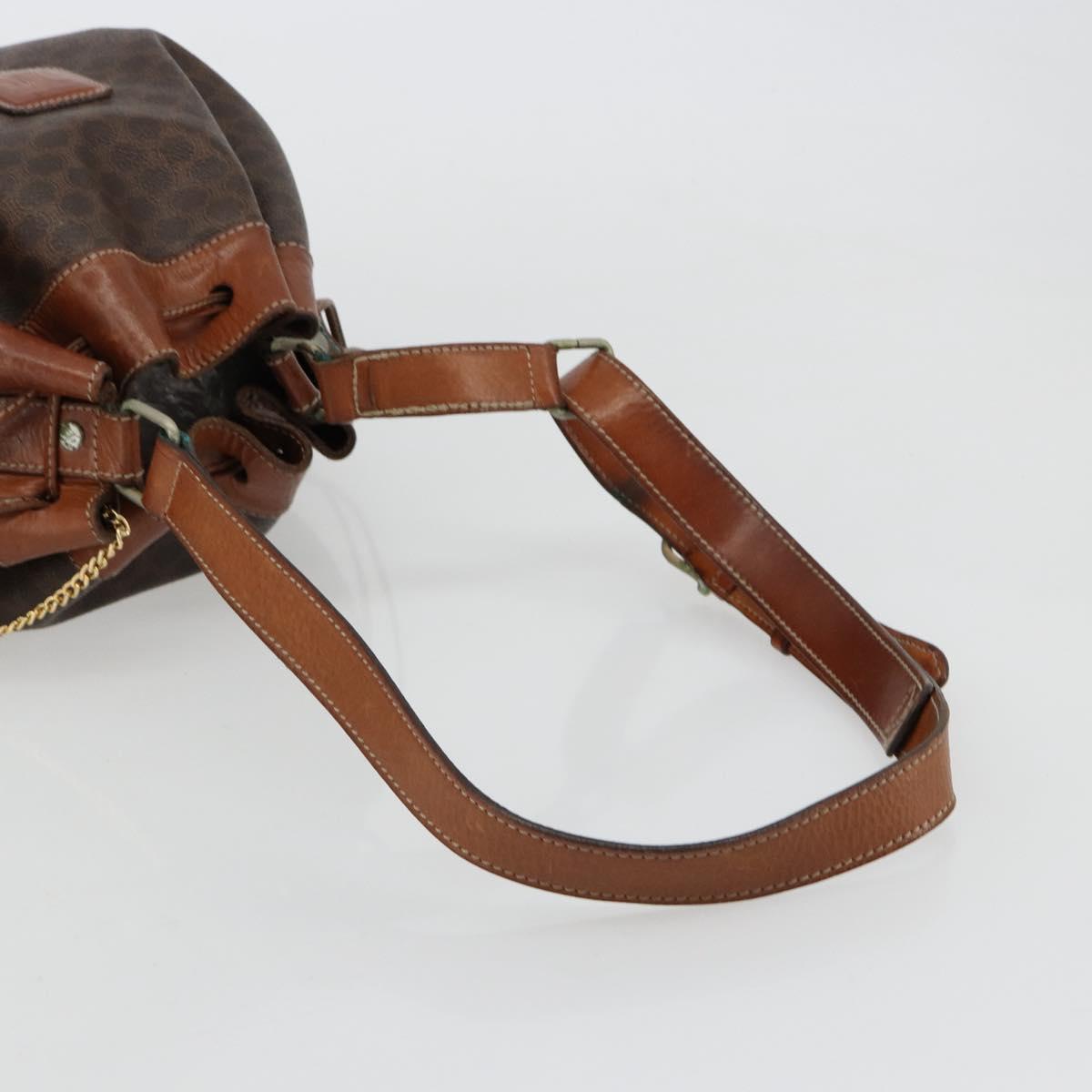 CELINE Macadam Canvas Purse Shoulder Bag PVC Leather Brown Gold Auth 180641