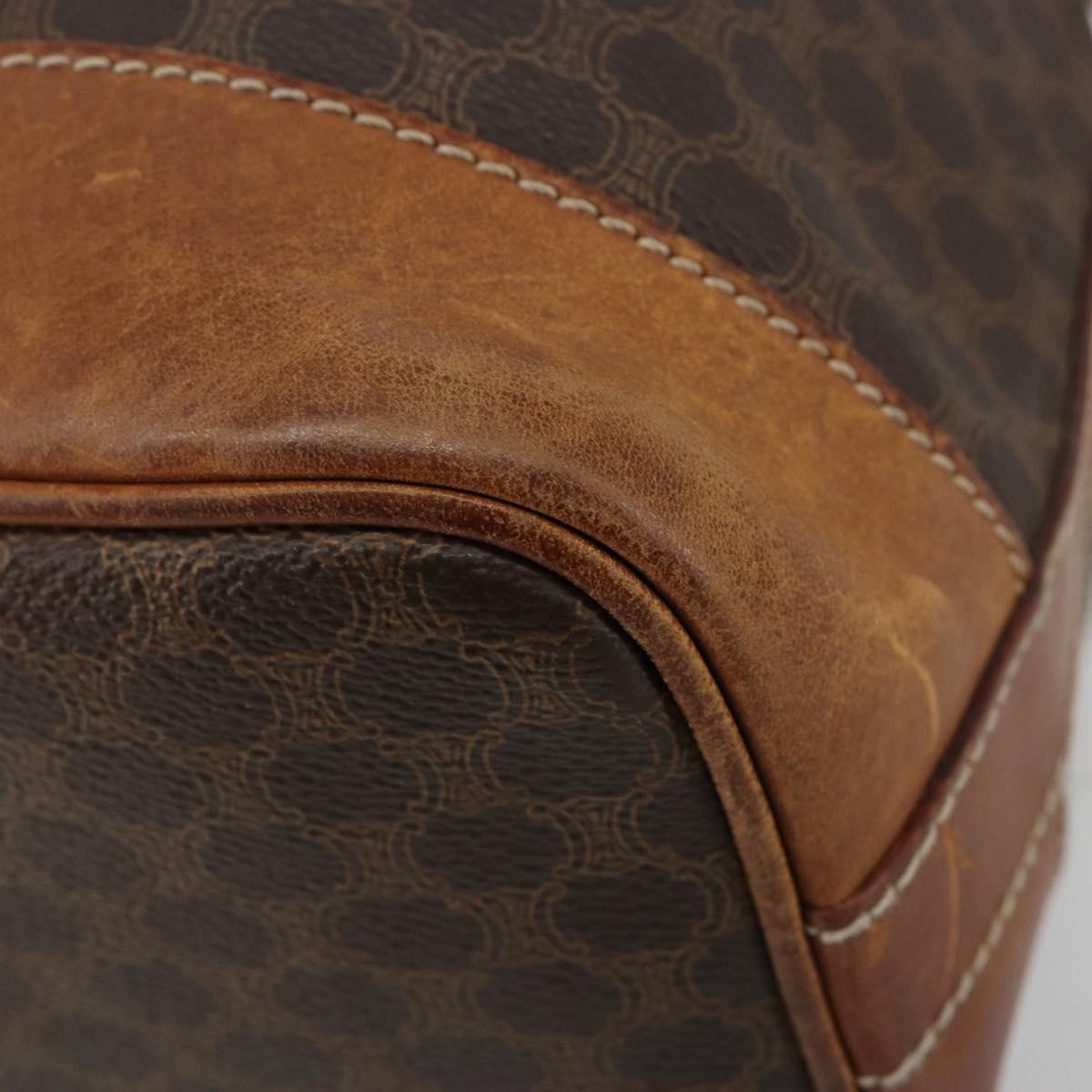 CELINE Macadam Canvas Shoulder Bag PVC Leather Brown Gold Auth 180643