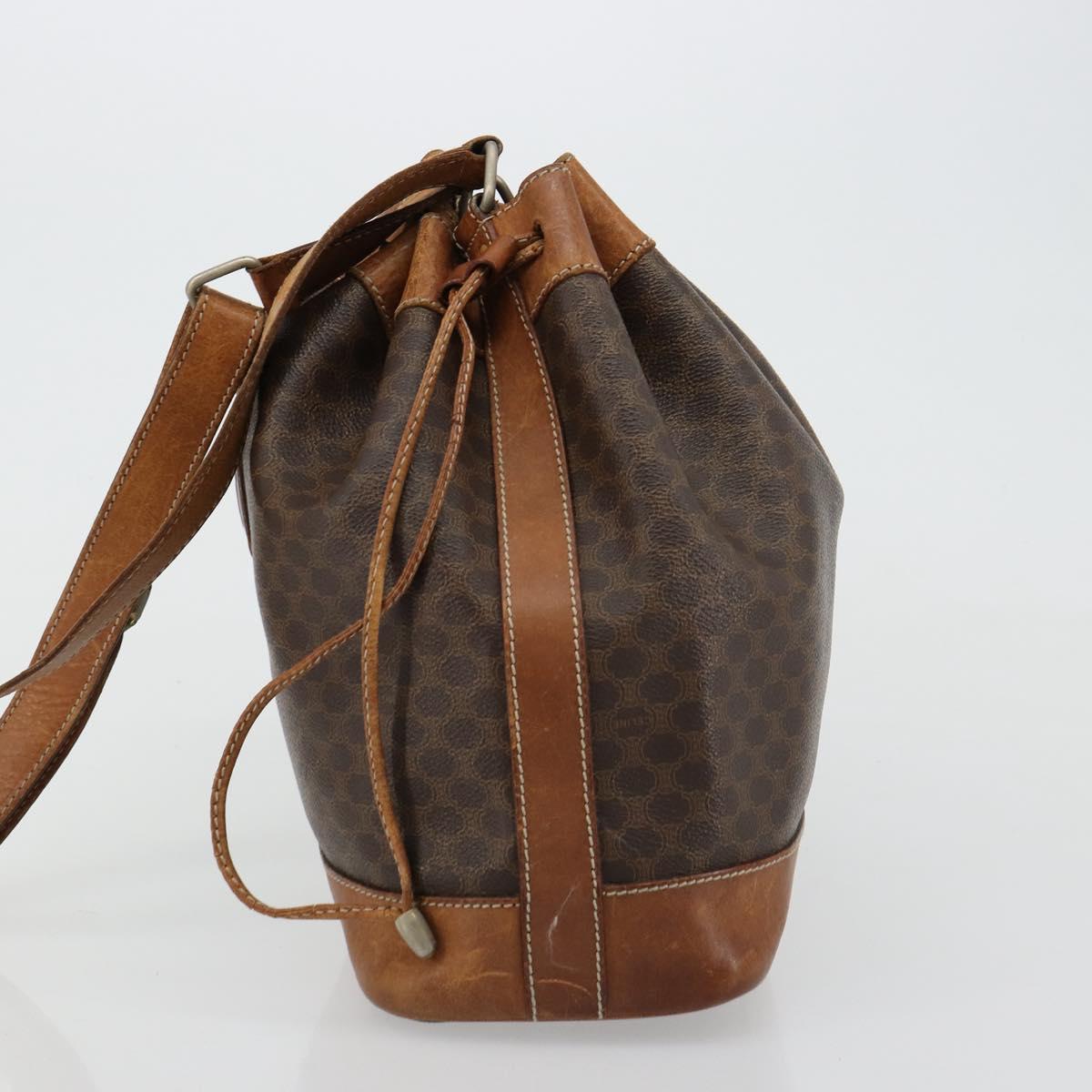 CELINE Macadam Canvas Shoulder Bag PVC Leather Brown Gold Auth 180643