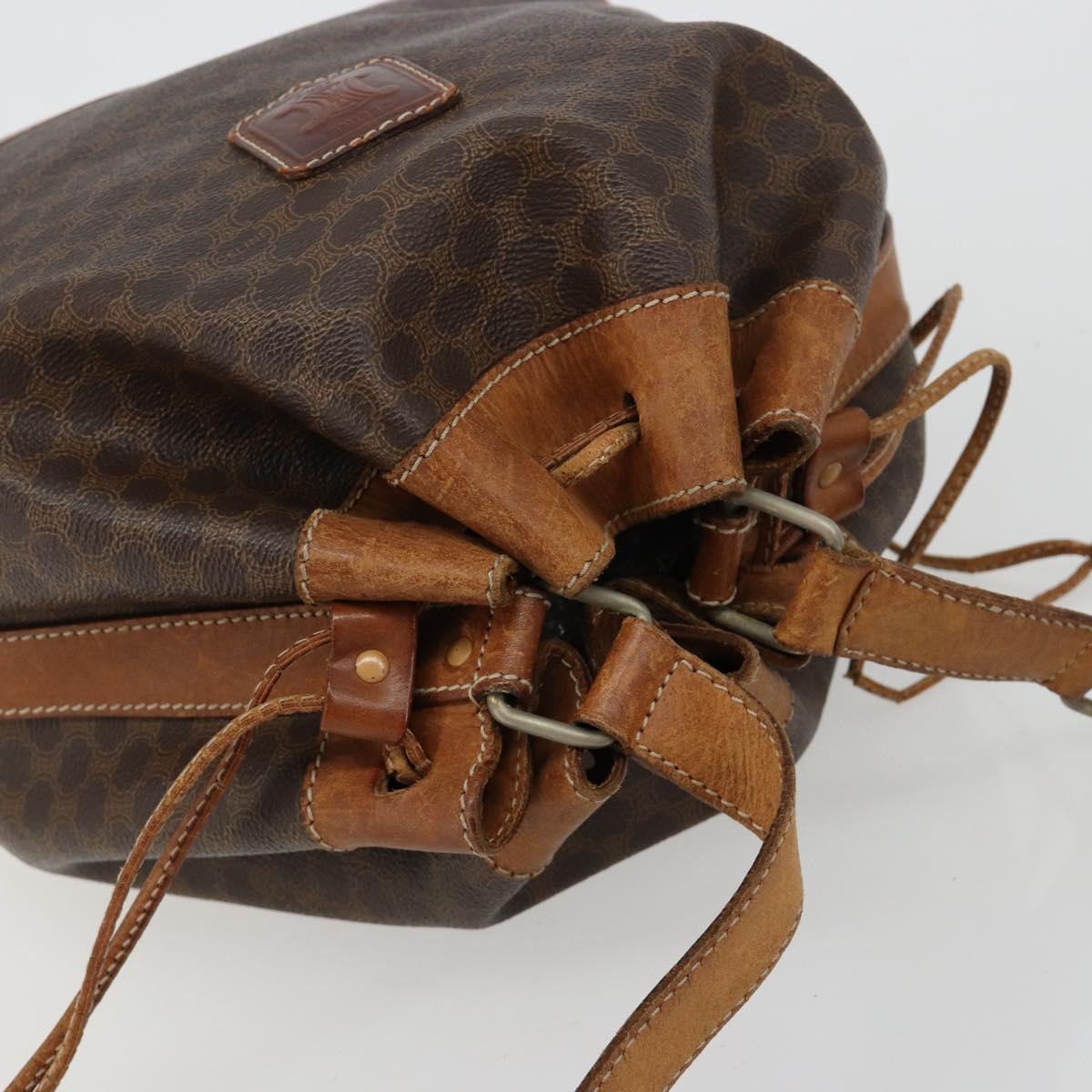 CELINE Macadam Canvas Shoulder Bag PVC Leather Brown Gold Auth 180643