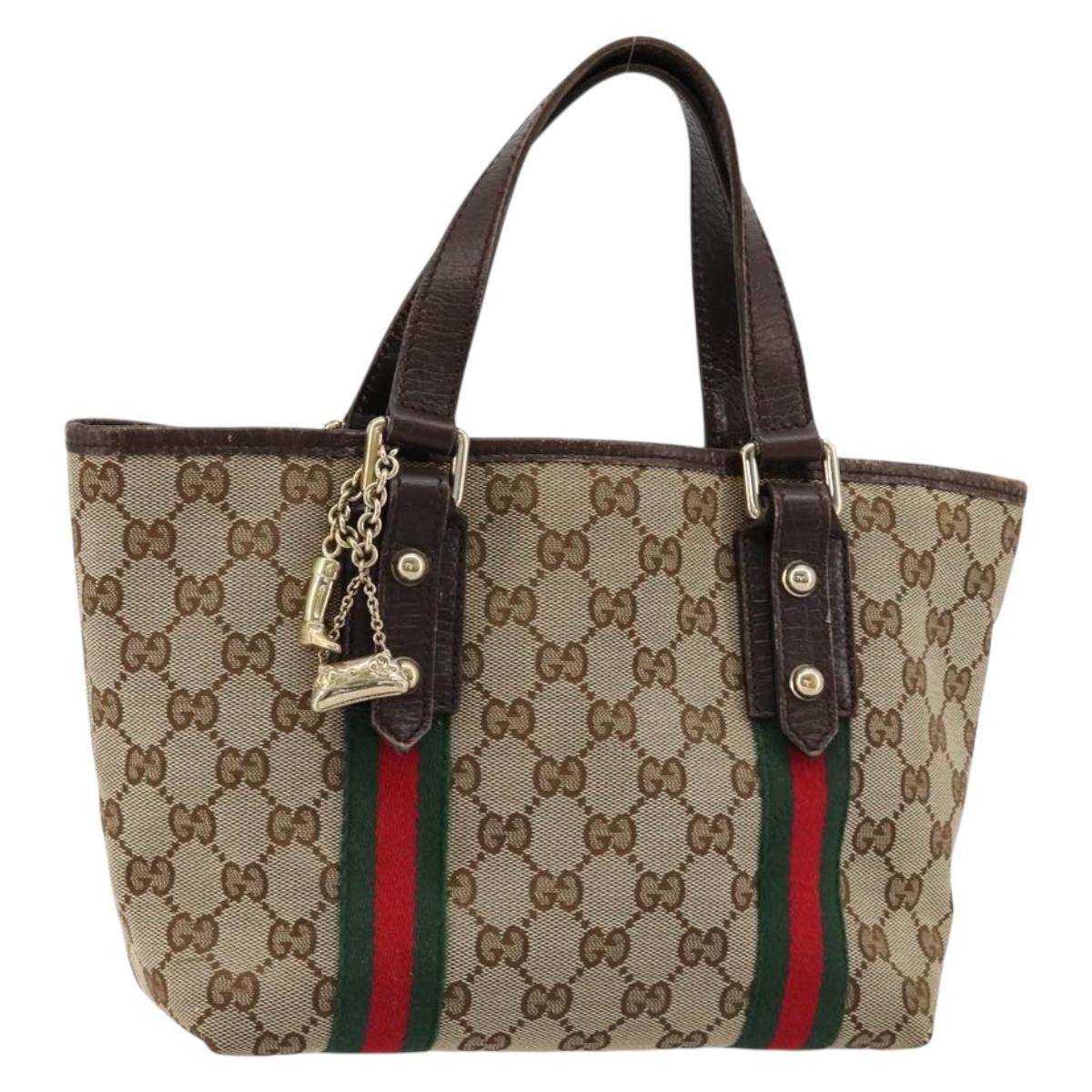 GUCCI GG Canvas Web Sherry Line Hand Bag Beige Gold 139261 Auth 180644
