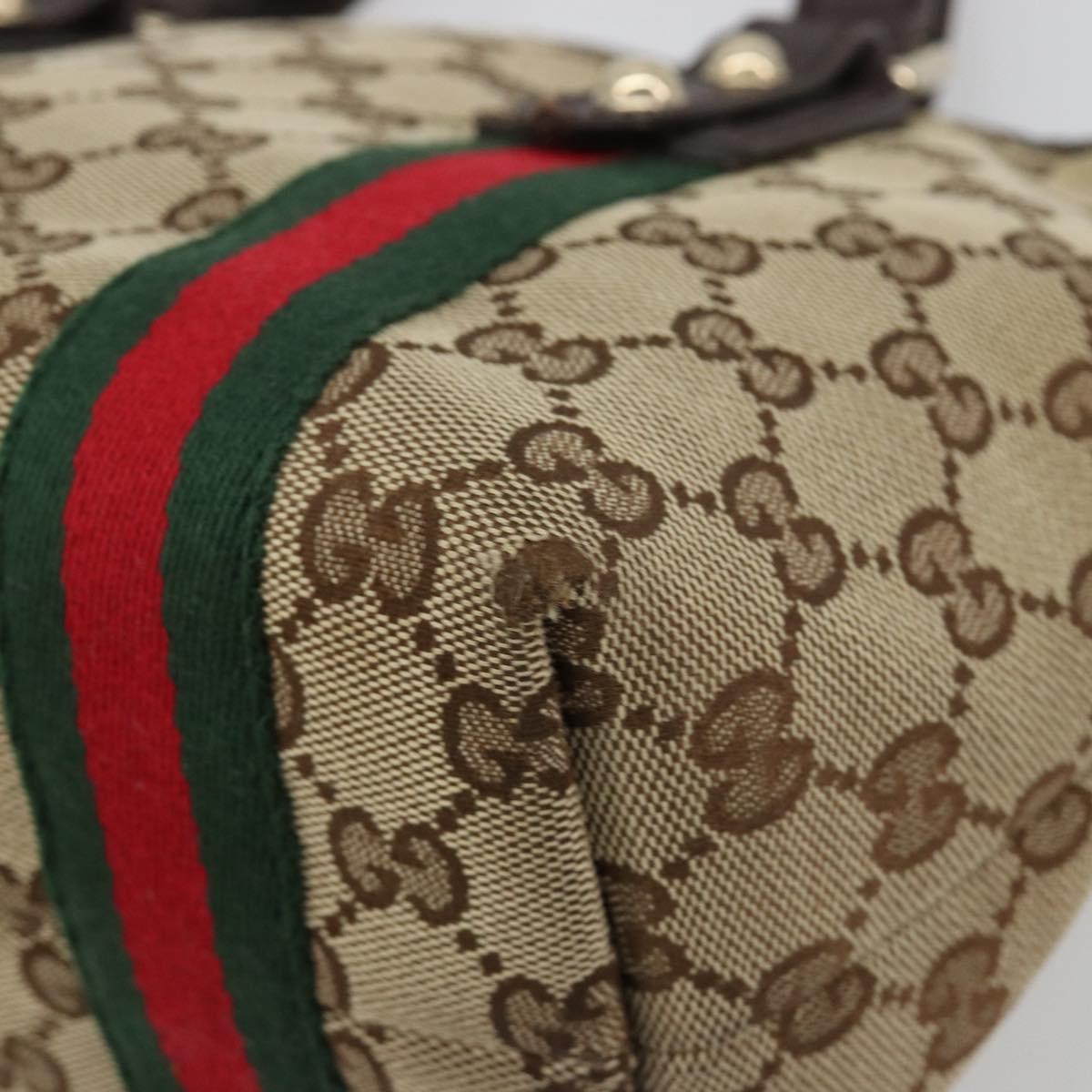 GUCCI GG Canvas Web Sherry Line Hand Bag Beige Gold 139261 Auth 180644