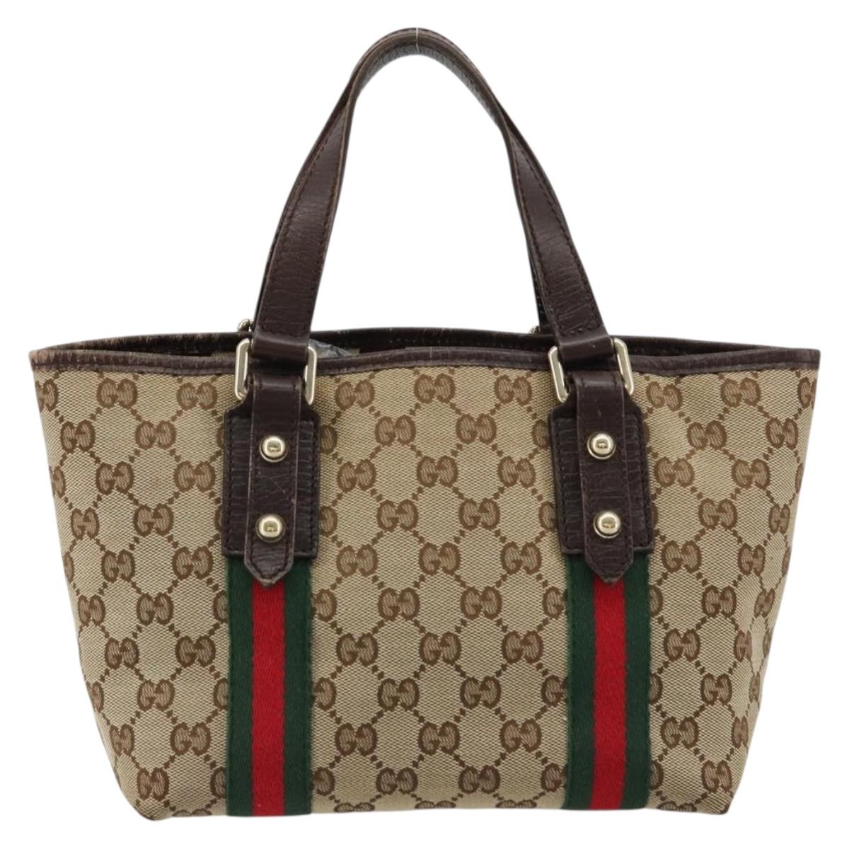 GUCCI GG Canvas Web Sherry Line Hand Bag Beige Gold 139261 Auth 180644