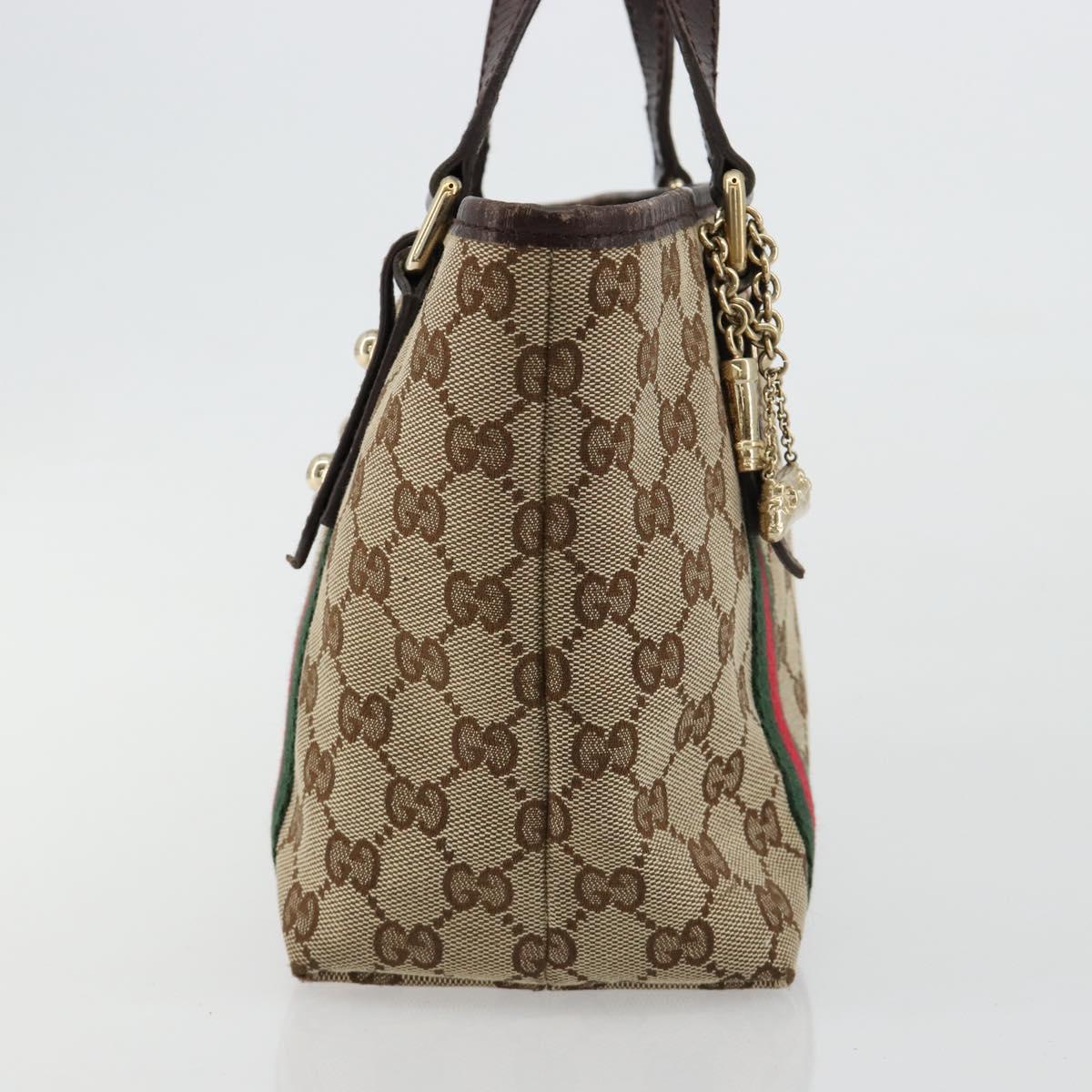 GUCCI GG Canvas Web Sherry Line Hand Bag Beige Gold 139261 Auth 180644