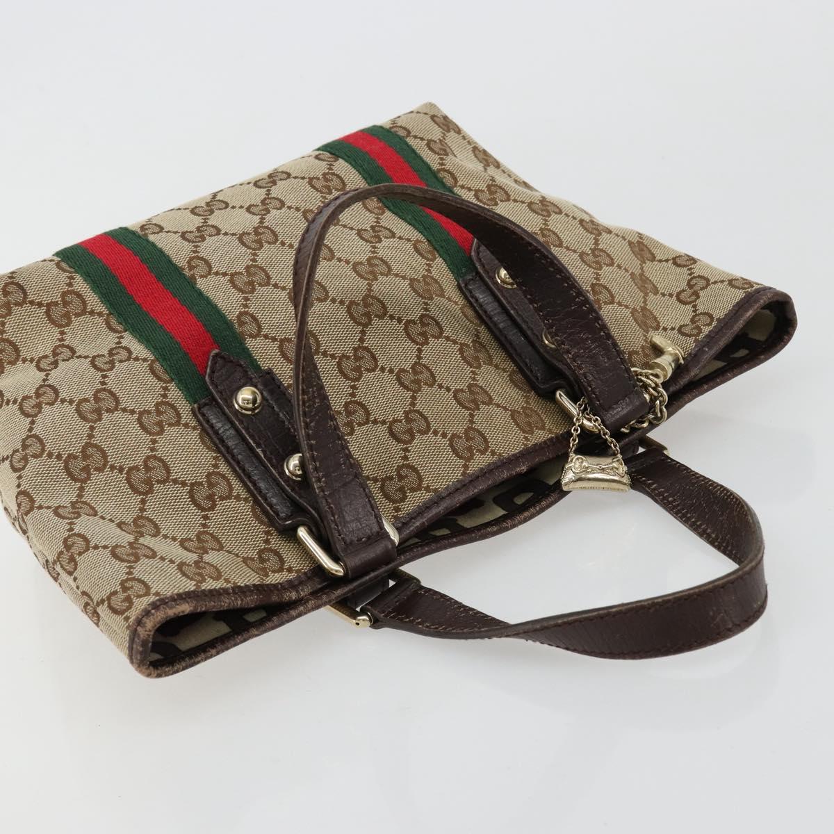 GUCCI GG Canvas Web Sherry Line Hand Bag Beige Gold 139261 Auth 180644