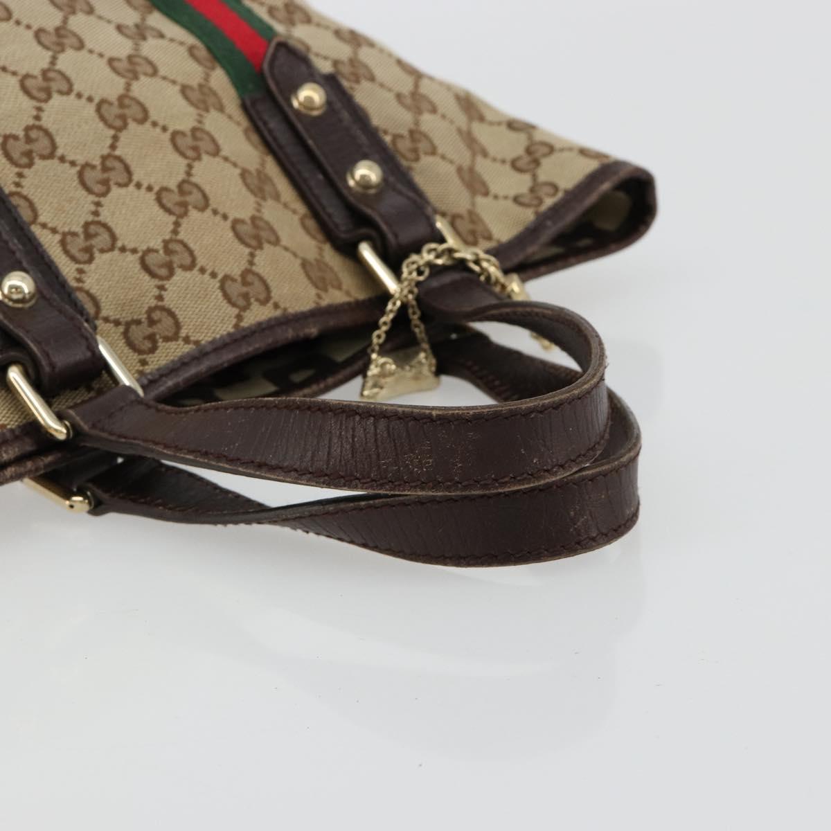 GUCCI GG Canvas Web Sherry Line Hand Bag Beige Gold 139261 Auth 180644