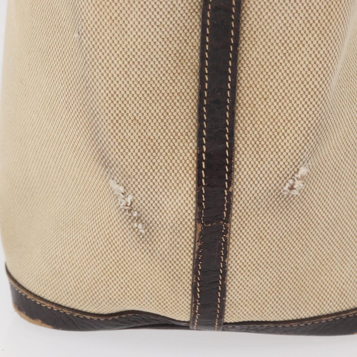 HERMES Tower Ash Garden Party MM Hand Bag Canvas Beige Silver Auth 180653