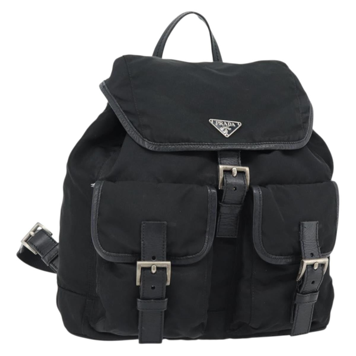 PRADA Backpack Nylon Black Silver Auth 180665A