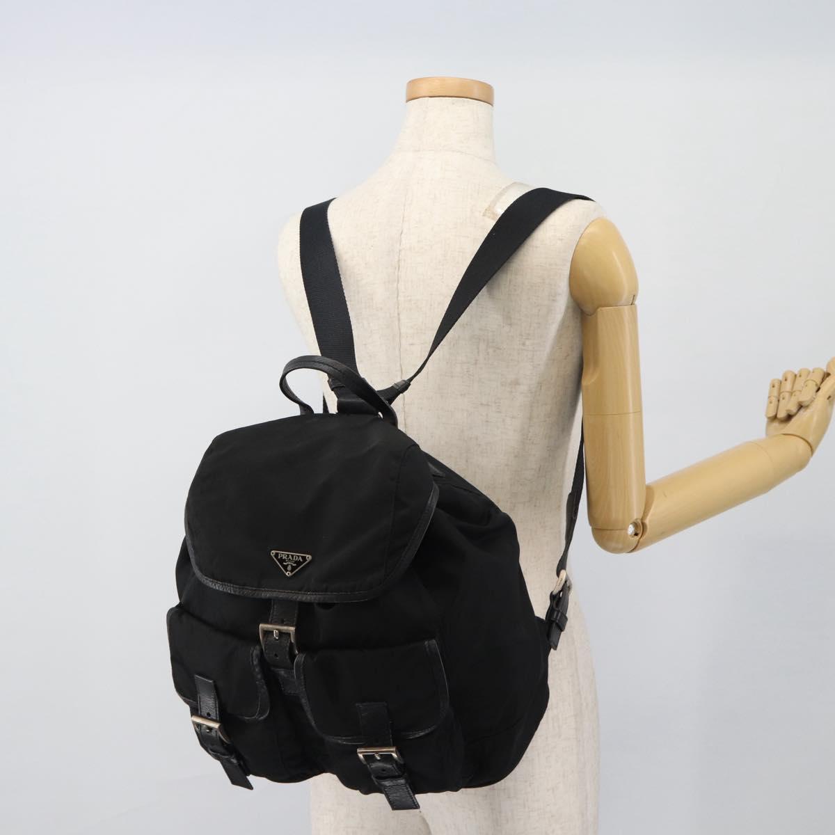 PRADA Backpack Nylon Black Silver Auth 180665A