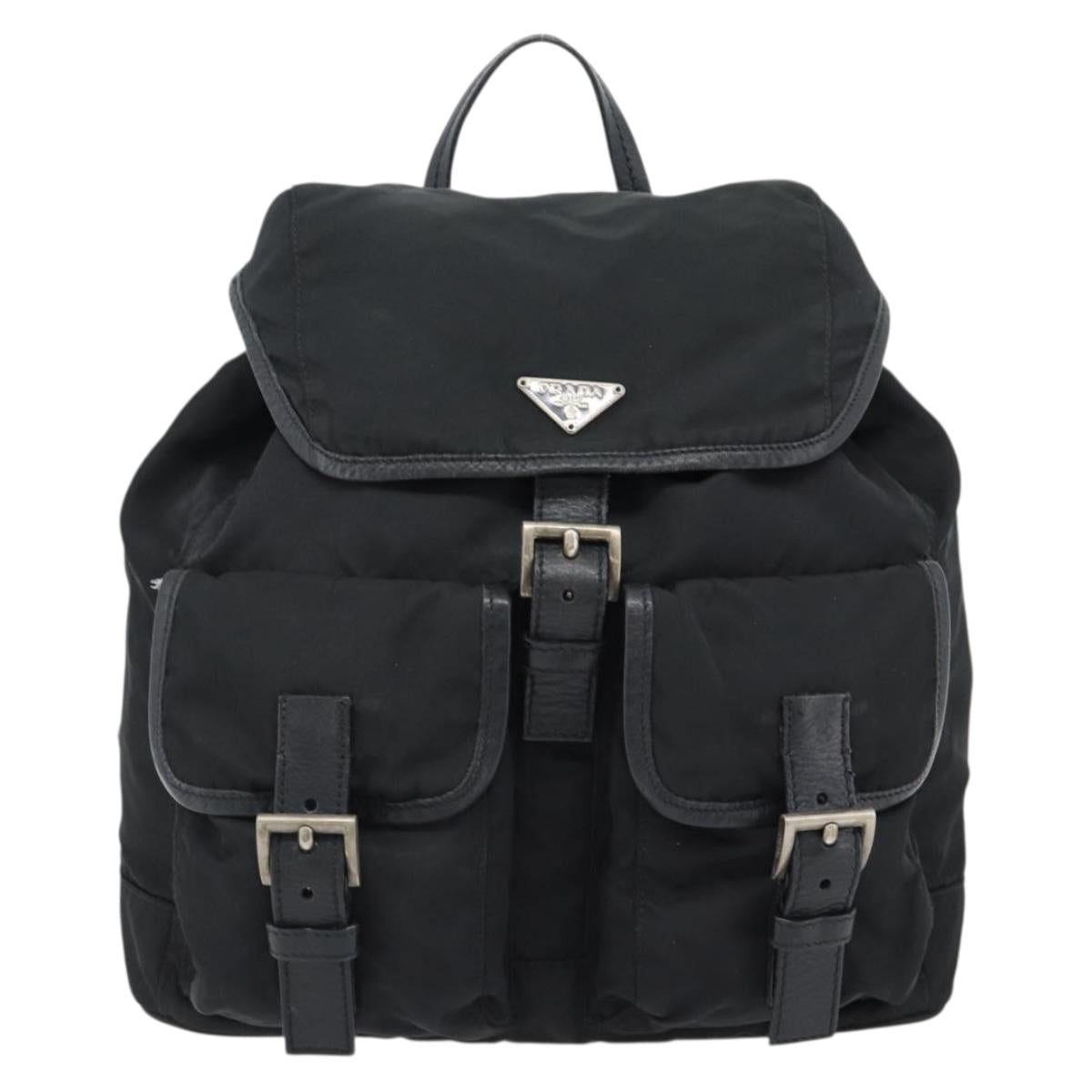 PRADA Backpack Nylon Black Silver Auth 180665A