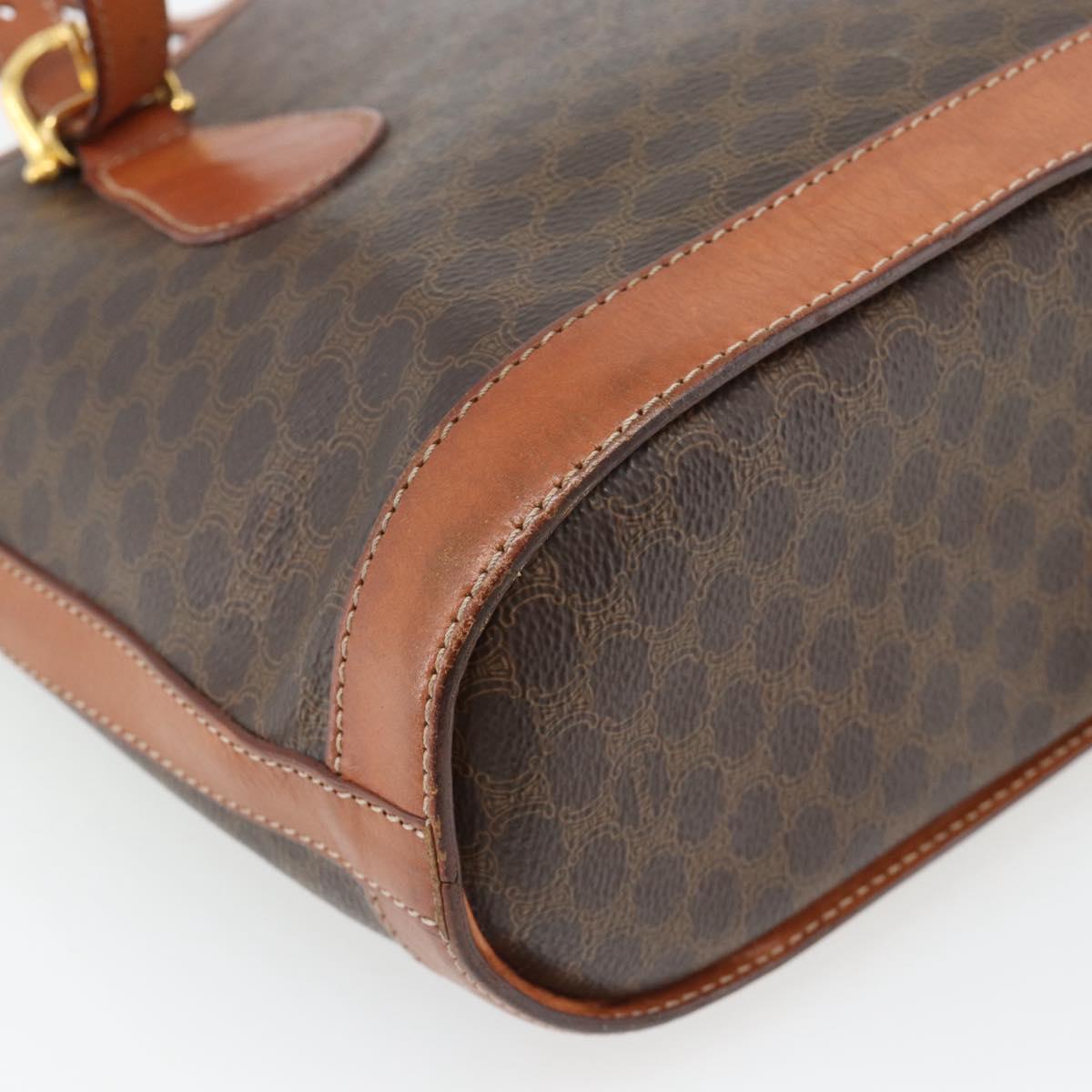 CELINE Macadam Canvas Tote Bag PVC Leather Brown Gold Auth 180666