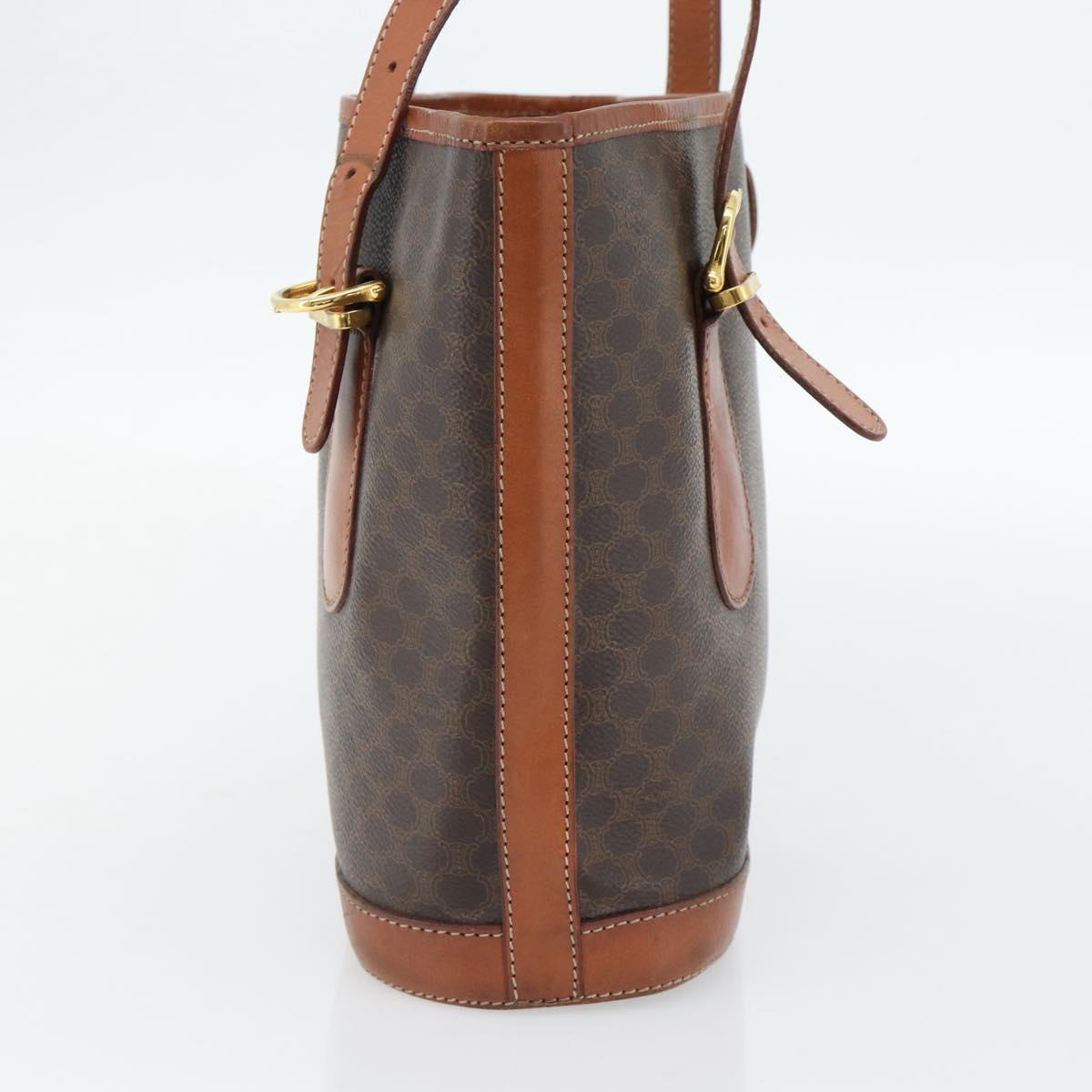 CELINE Macadam Canvas Tote Bag PVC Leather Brown Gold Auth 180666
