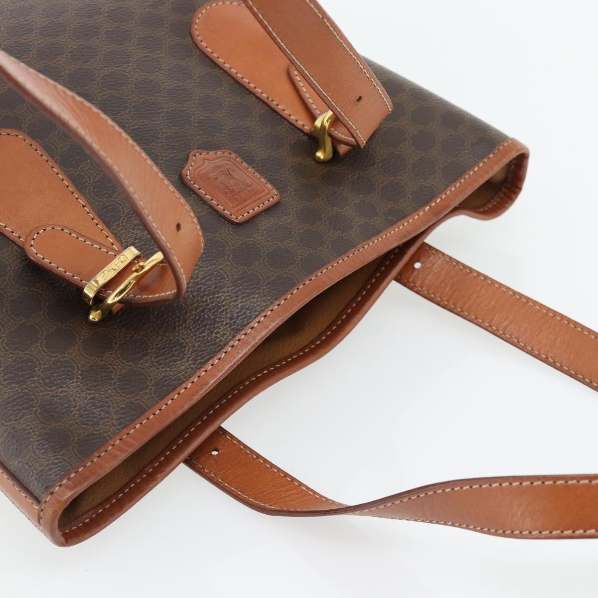 CELINE Macadam Canvas Tote Bag PVC Leather Brown Gold Auth 180666
