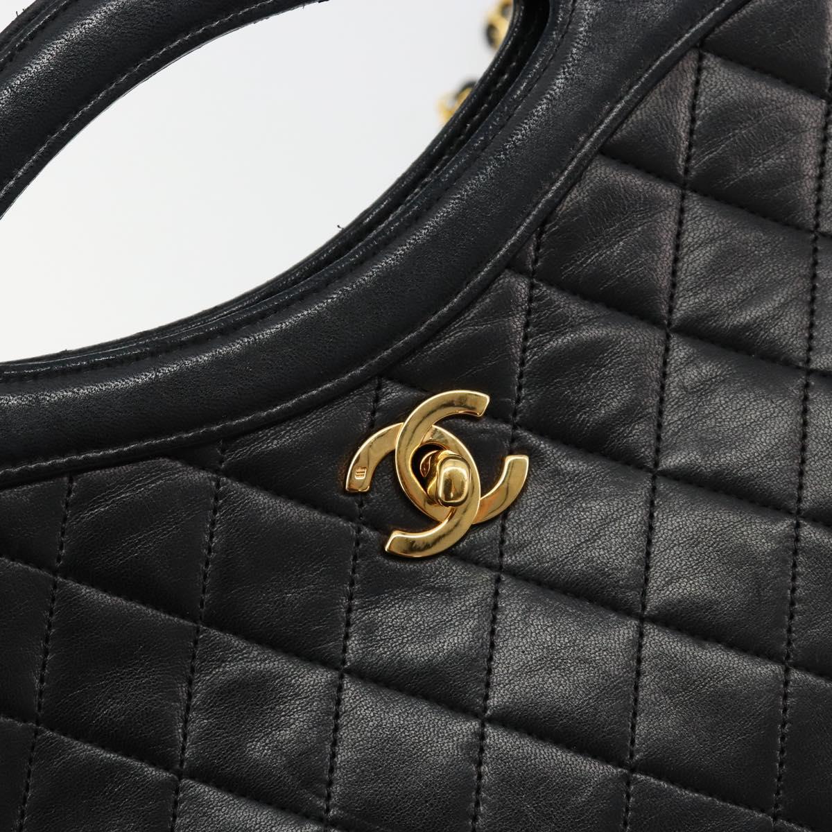 CHANEL Matelasse Hand Bag Lamb Skin 2way Black Gold CC Auth 180669A