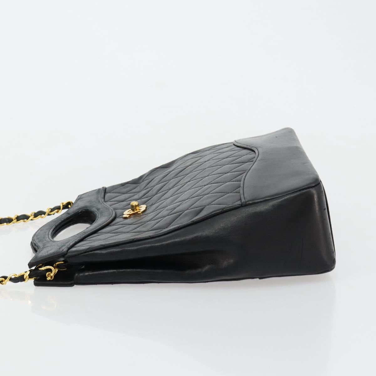 CHANEL Matelasse Hand Bag Lamb Skin 2way Black Gold CC Auth 180669A