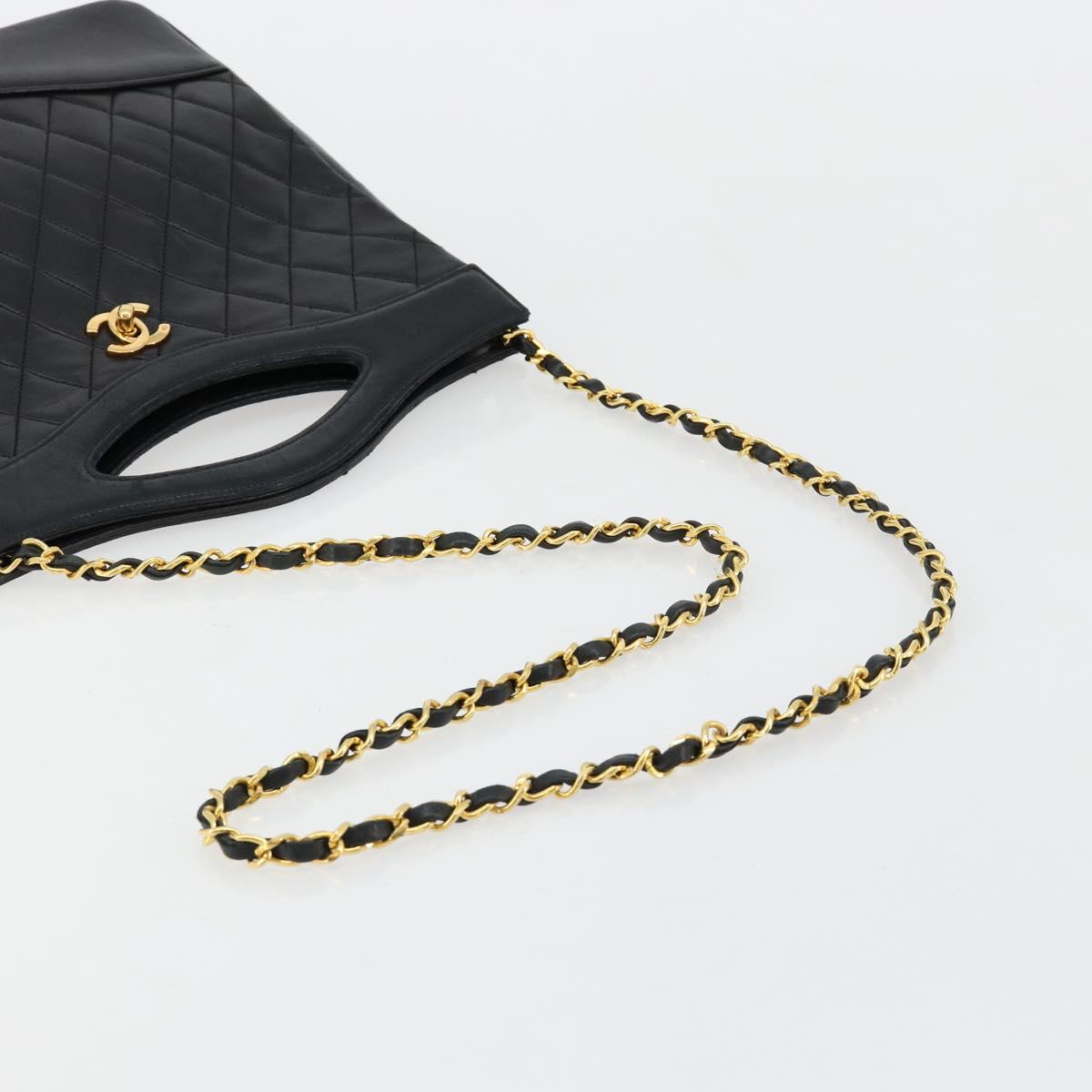 CHANEL Matelasse Hand Bag Lamb Skin 2way Black Gold CC Auth 180669A