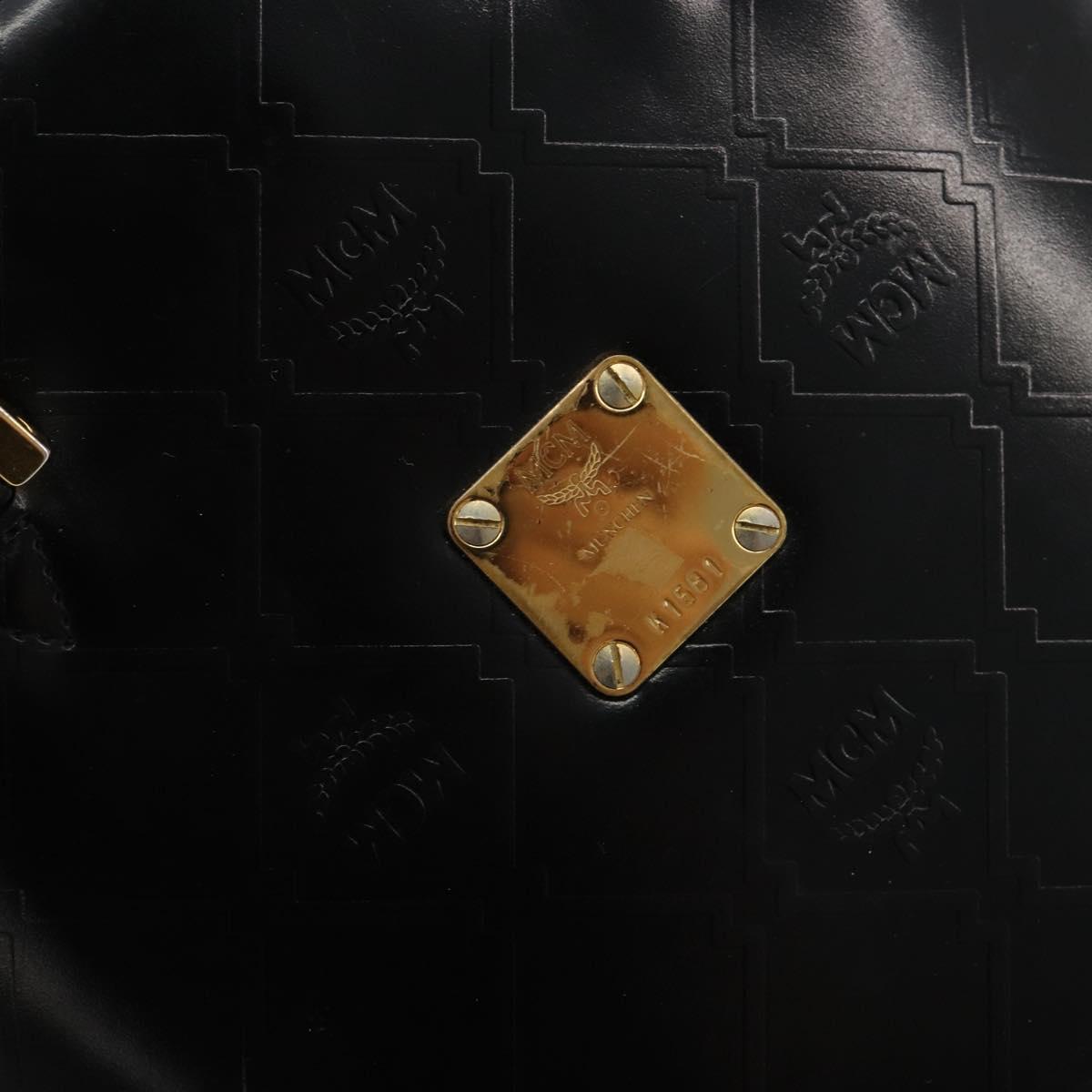 MCM Vicetos Logogram Hand Bag Leather Black Gold Auth 180670