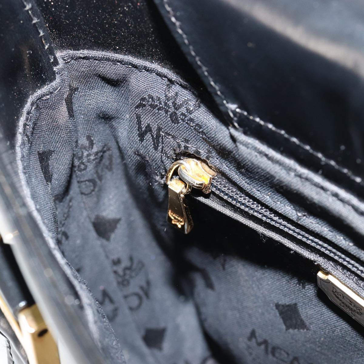 MCM Vicetos Logogram Hand Bag Leather Black Gold Auth 180670