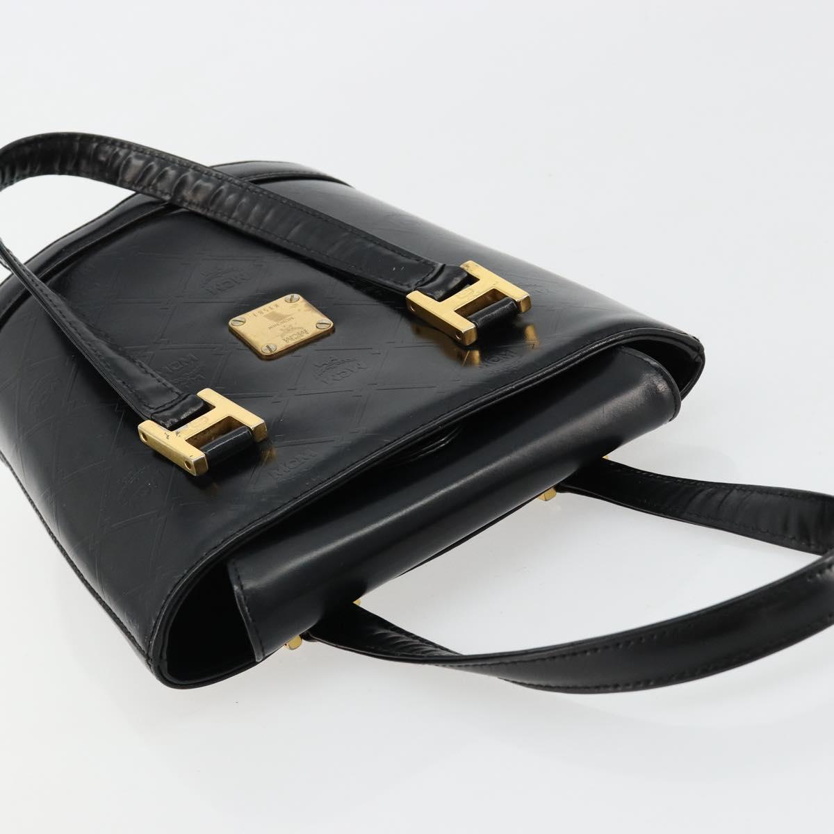 MCM Vicetos Logogram Hand Bag Leather Black Gold Auth 180670