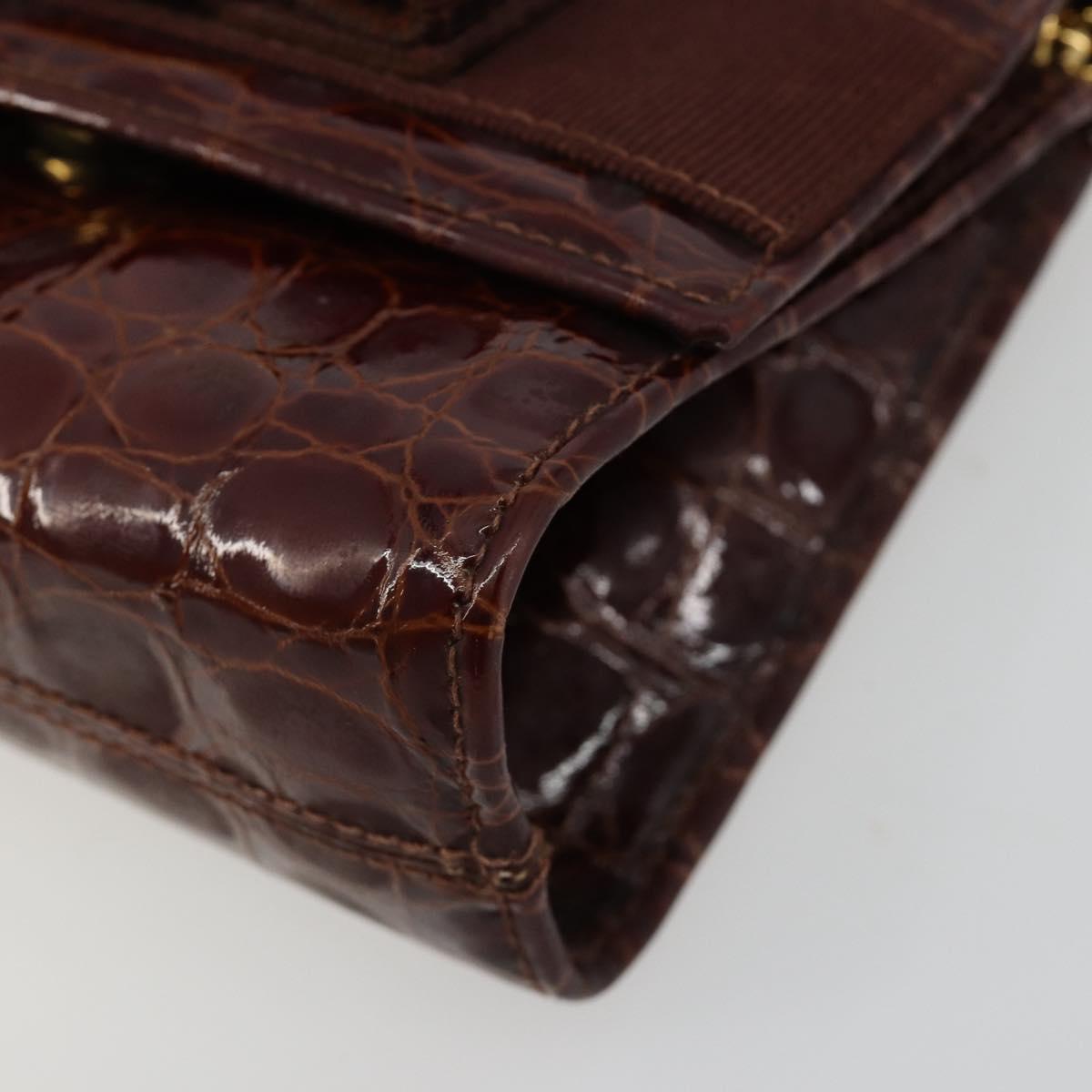 Salvatore Ferragamo Vara Ribbon Chain Bag Leather Bordeaux Gold Auth 180672