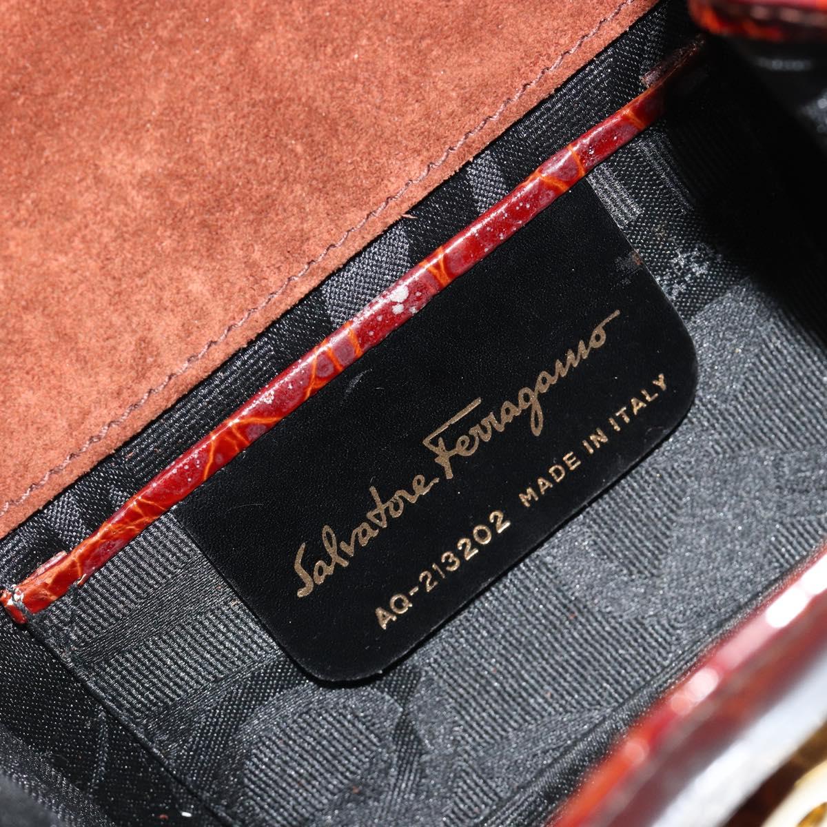 Salvatore Ferragamo Vara Ribbon Chain Bag Leather Bordeaux Gold Auth 180672