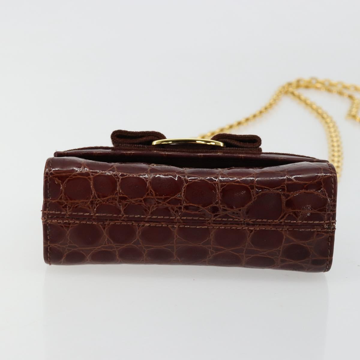 Salvatore Ferragamo Vara Ribbon Chain Bag Leather Bordeaux Gold Auth 180672