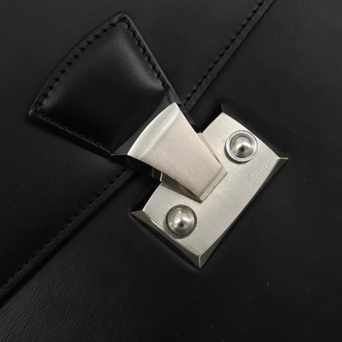 CARTIER Clutch Bag Leather Black Silver Auth 180674A