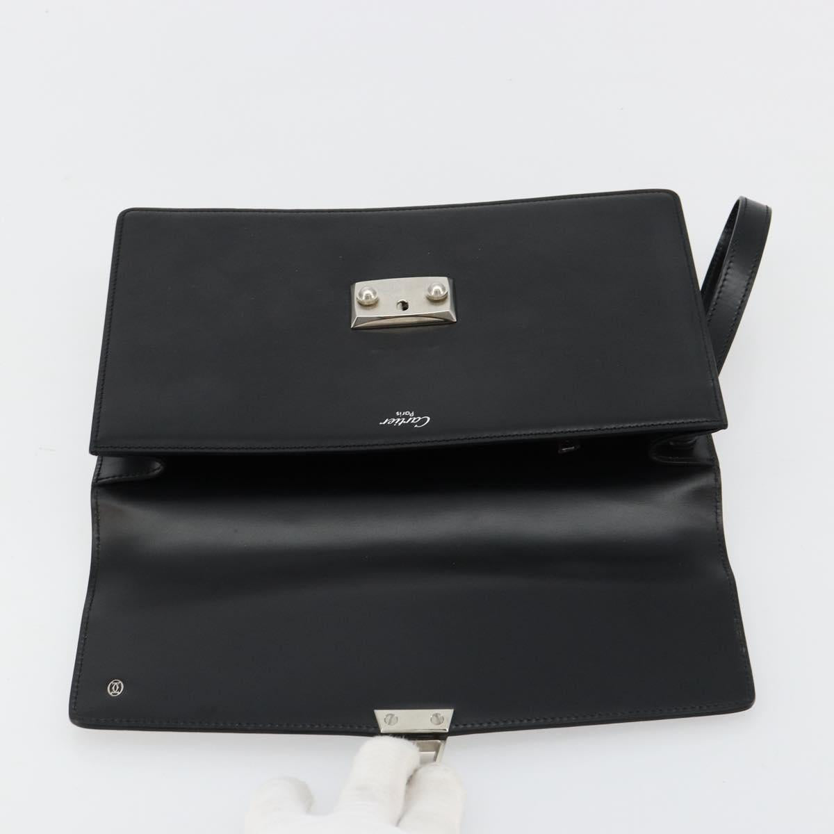 CARTIER Clutch Bag Leather Black Silver Auth 180674A