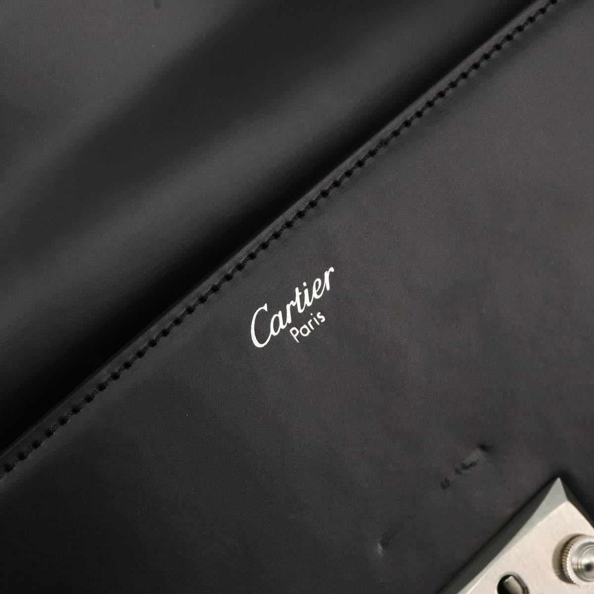 CARTIER Clutch Bag Leather Black Silver Auth 180674A