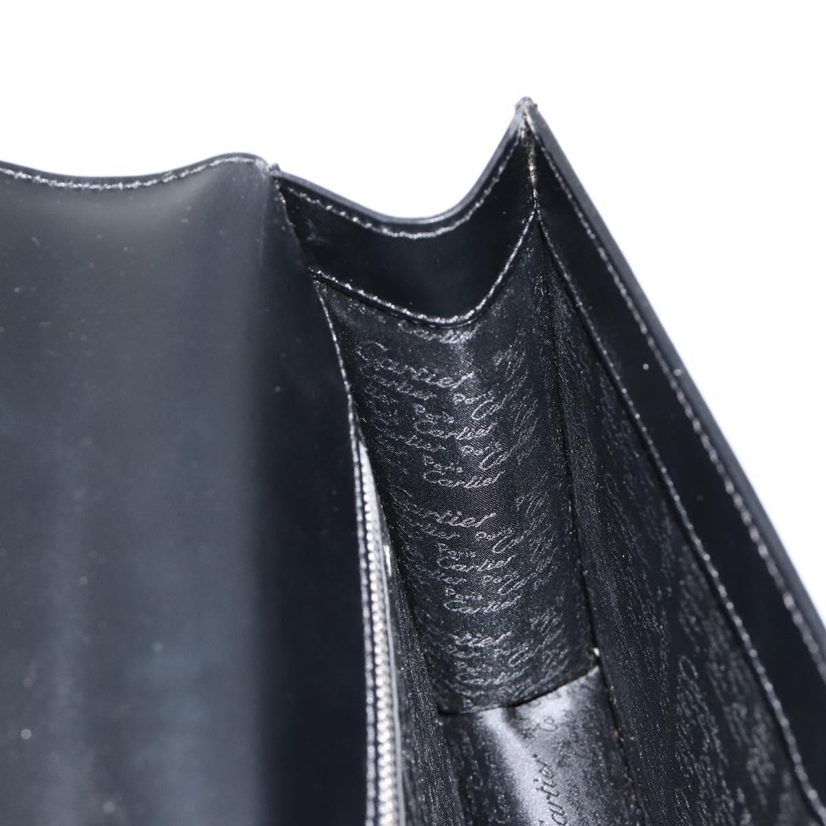 CARTIER Clutch Bag Leather Black Silver Auth 180674A
