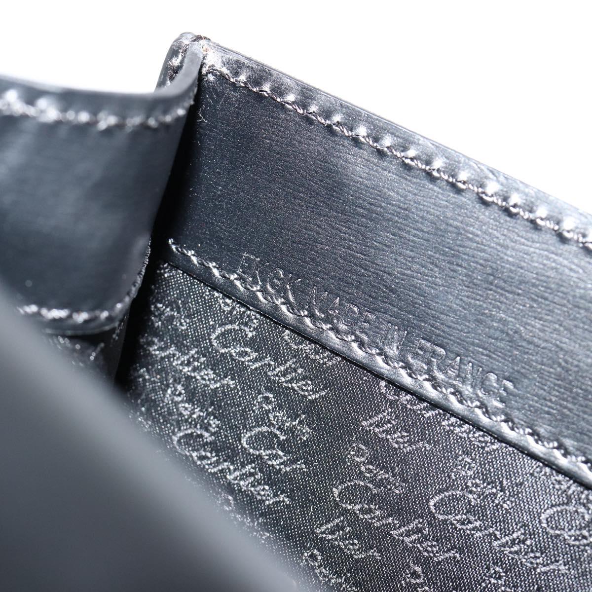 CARTIER Clutch Bag Leather Black Silver Auth 180674A