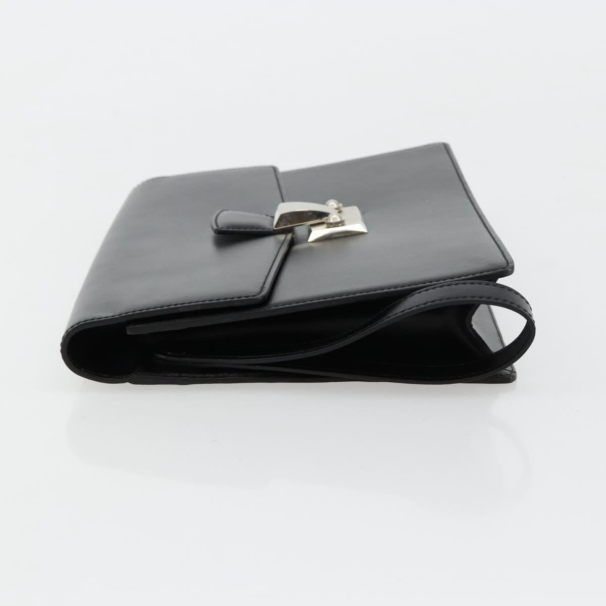 CARTIER Clutch Bag Leather Black Silver Auth 180674A