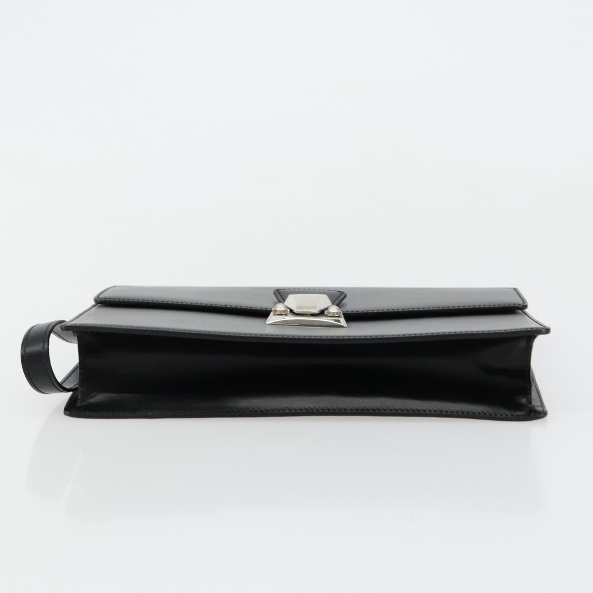 CARTIER Clutch Bag Leather Black Silver Auth 180674A
