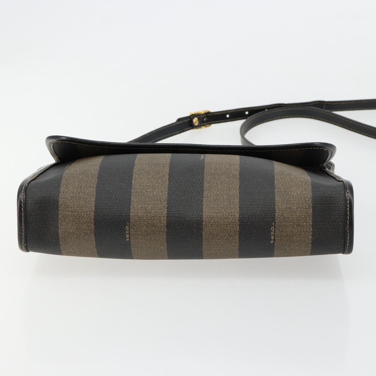 FENDI Pecan Canvas Shoulder Bag PVC Brown Black Auth 180678