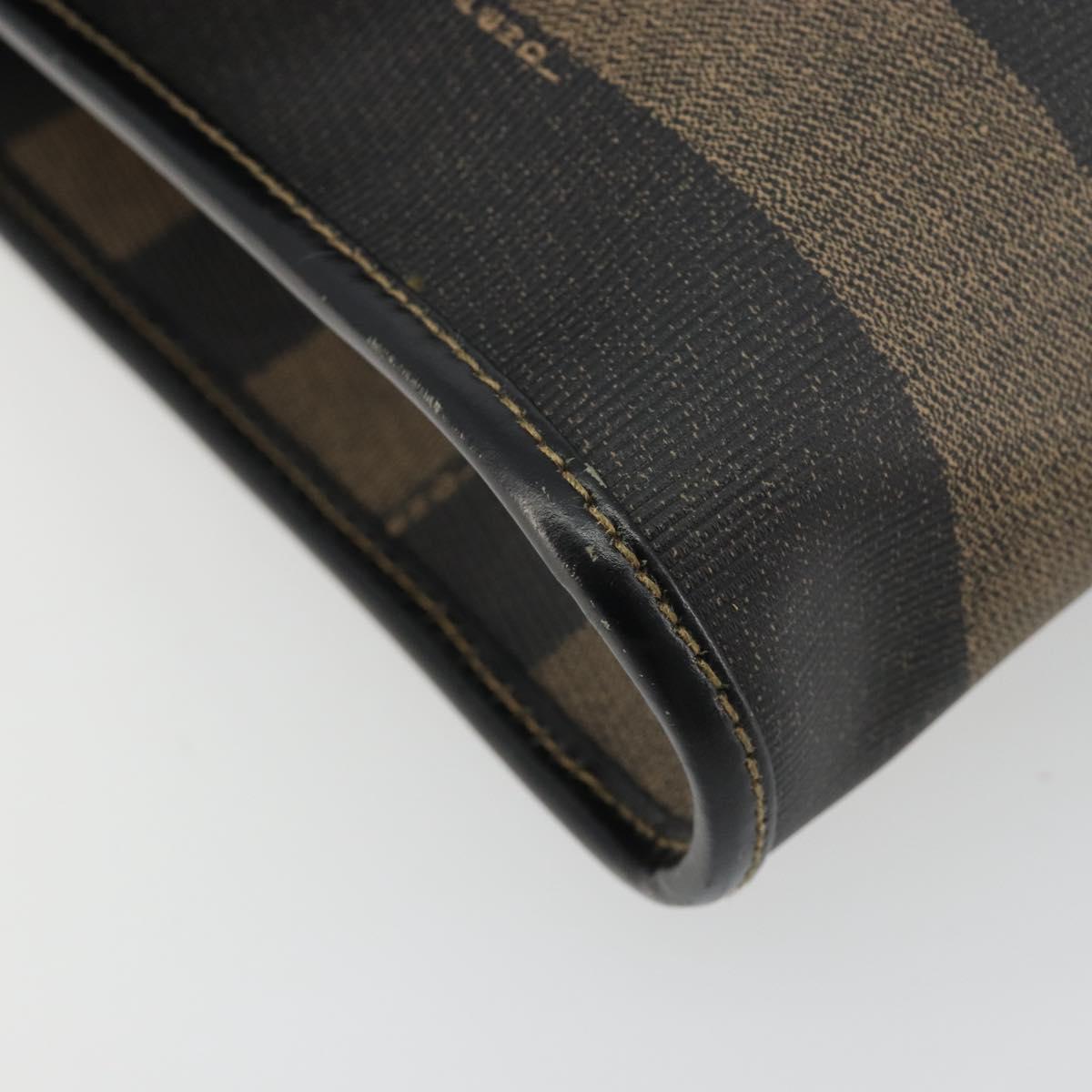 FENDI Pecan Canvas Shoulder Bag PVC Brown Black Auth 180678