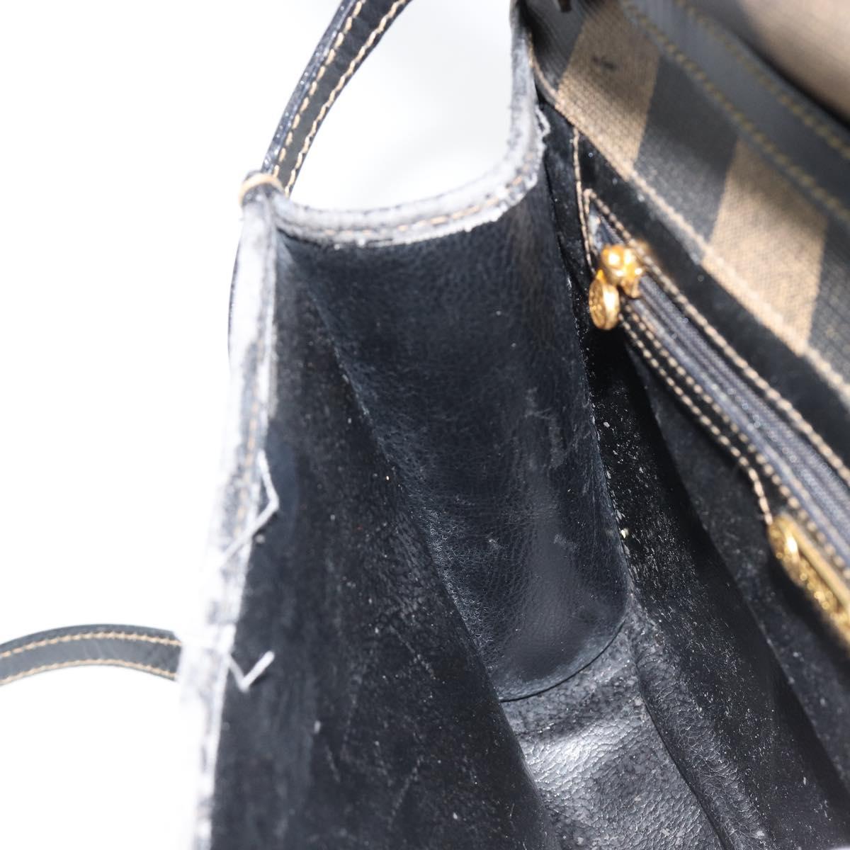 FENDI Pecan Canvas Shoulder Bag PVC Brown Black Auth 180678