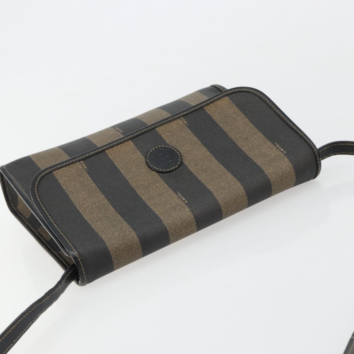 FENDI Pecan Canvas Shoulder Bag PVC Brown Black Auth 180678