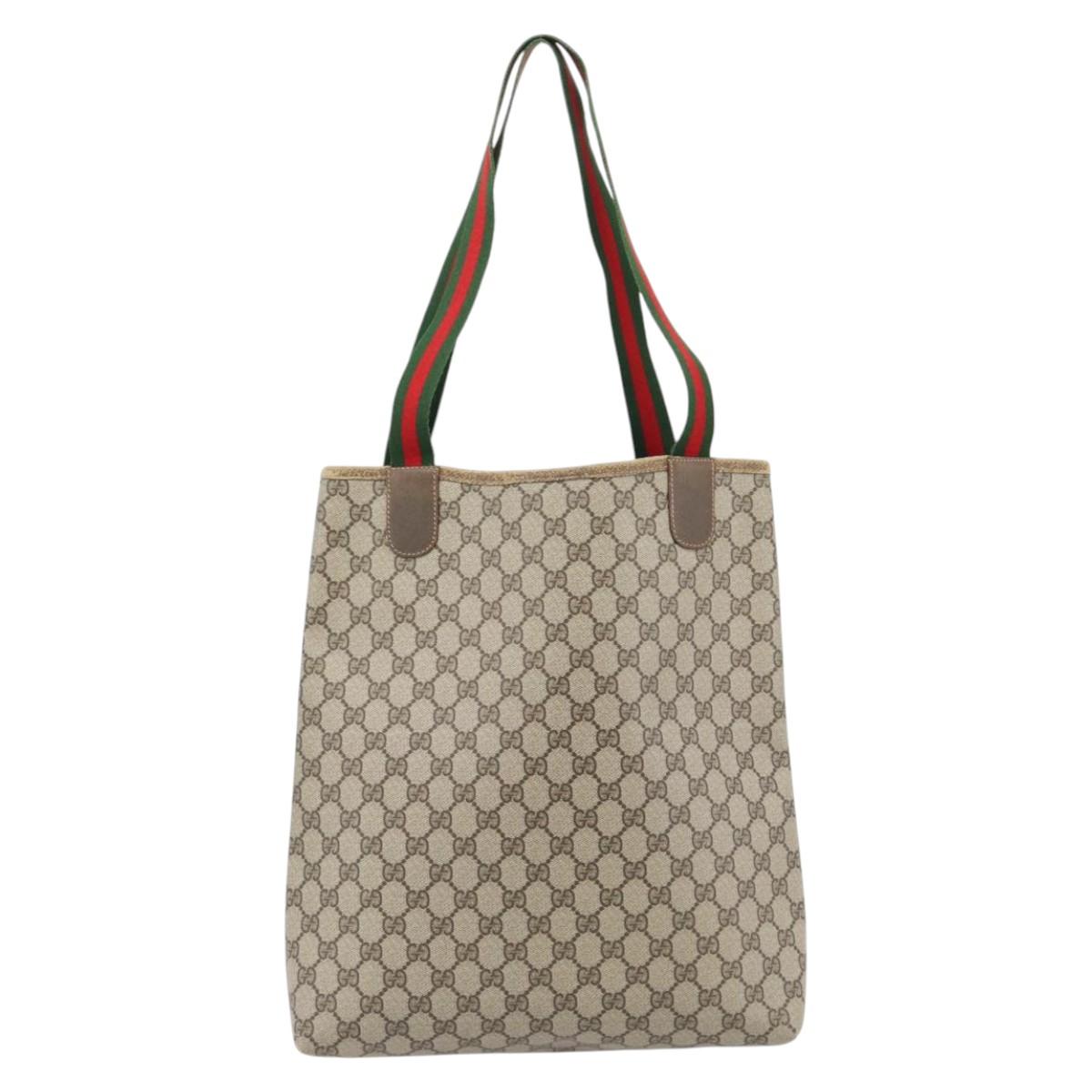 GUCCI GG Supreme Web Sherry Line Tote Bag PVC Beige Red 39 02 003 Auth 180682