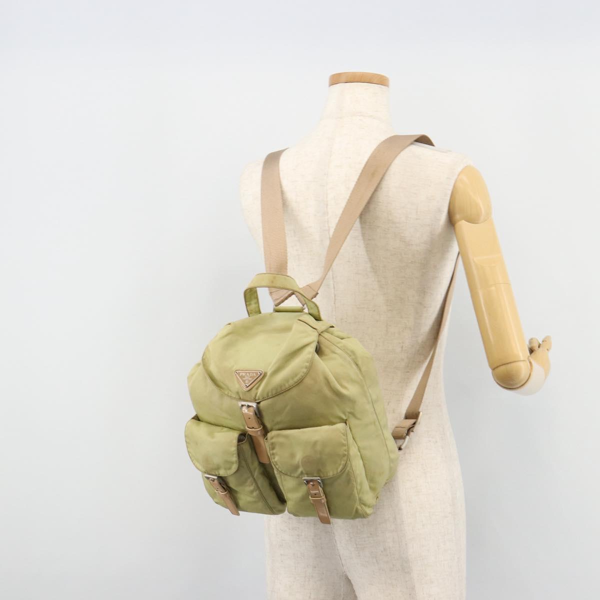 PRADA Backpack Nylon Green Silver Auth 180684