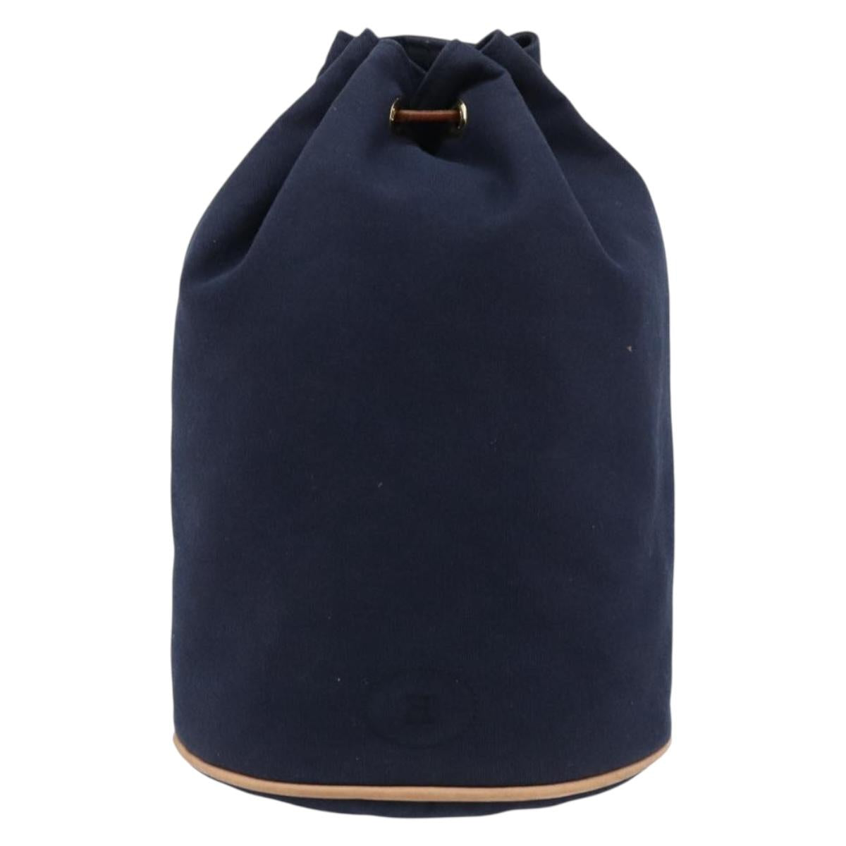 HERMES Purse Porochon Mimill Shoulder Bag Canvas Navy Gold Auth 180685A