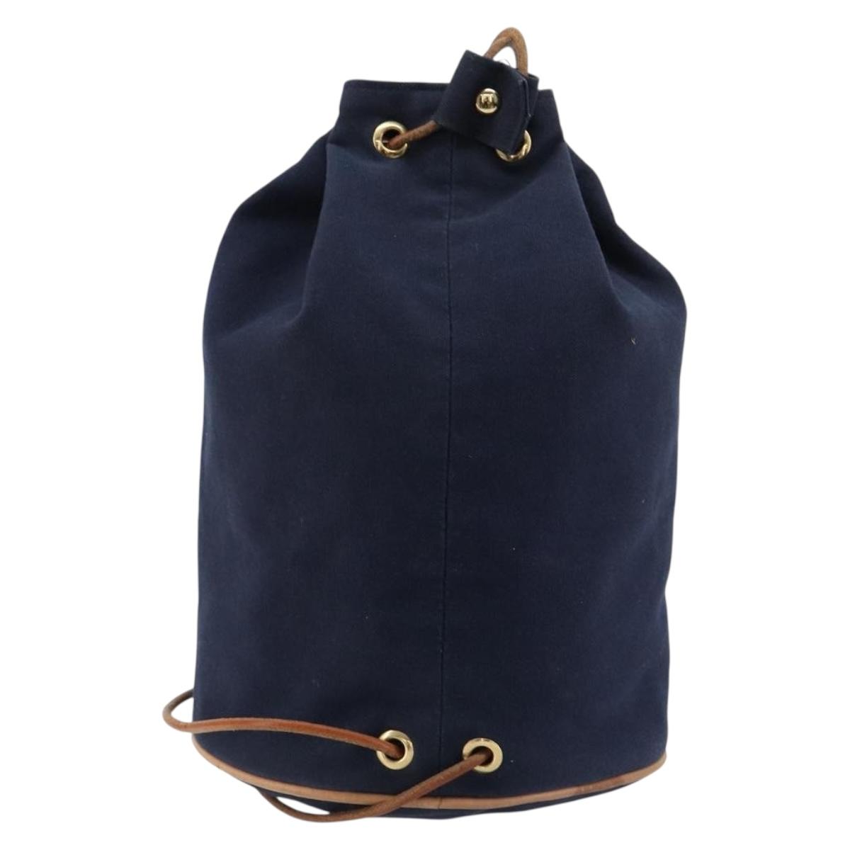 HERMES Purse Porochon Mimill Shoulder Bag Canvas Navy Gold Auth 180685A