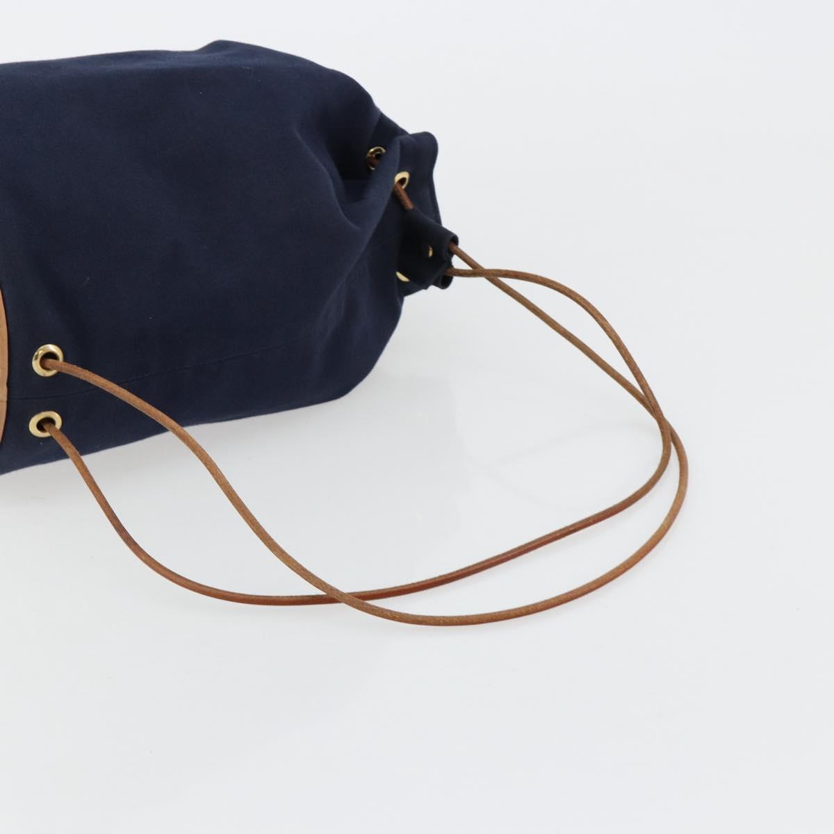 HERMES Purse Porochon Mimill Shoulder Bag Canvas Navy Gold Auth 180685A