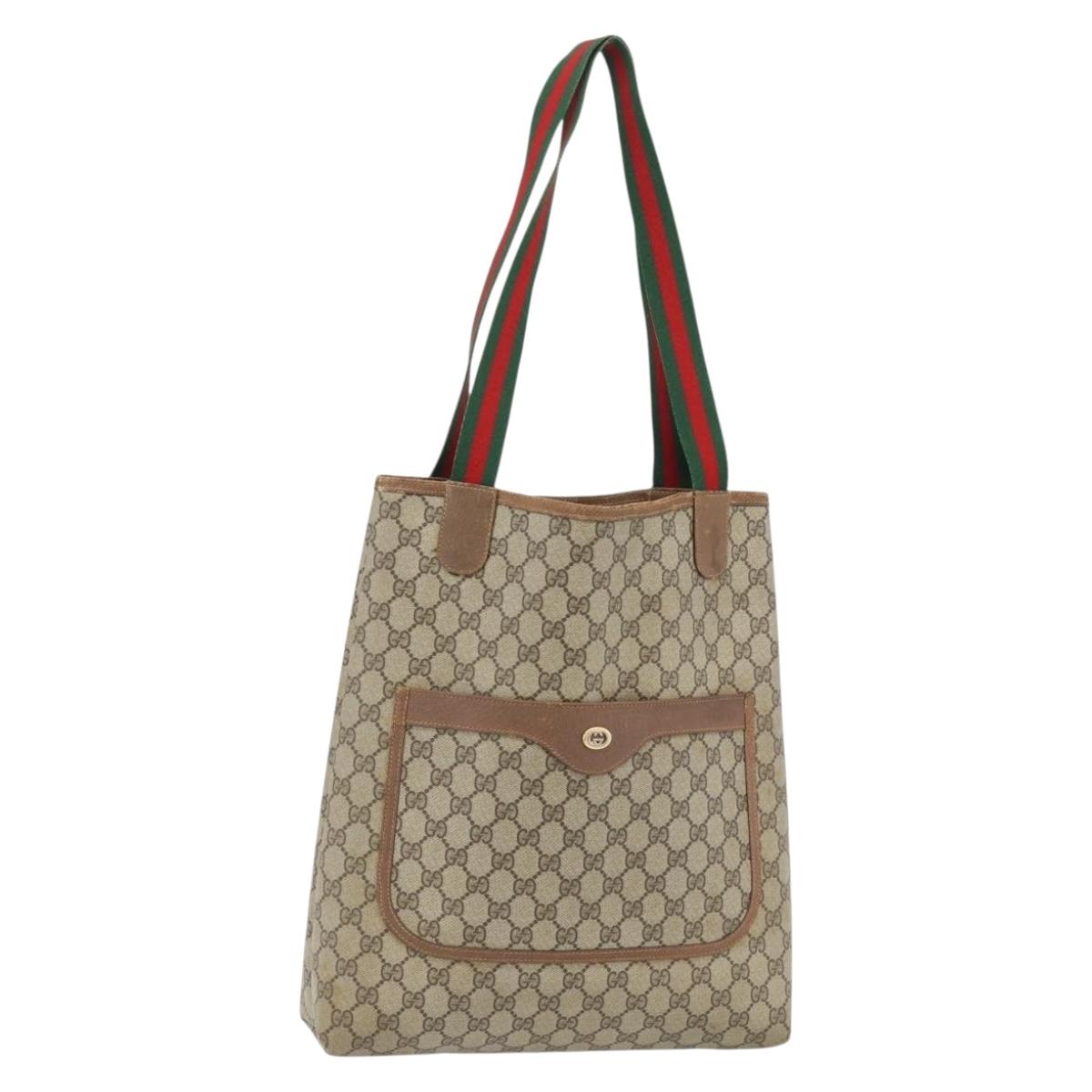GUCCI GG Supreme Web Sherry Line Tote Bag PVC Beige Red 40 02 003 Auth 180686