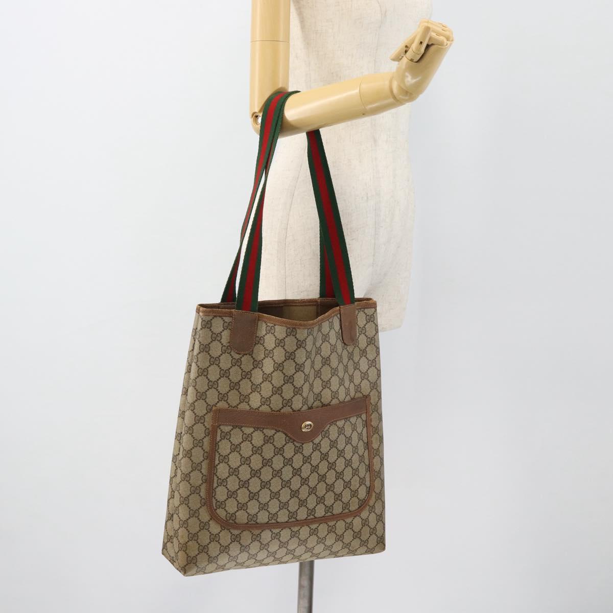 GUCCI GG Supreme Web Sherry Line Tote Bag PVC Beige Red 40 02 003 Auth 180686