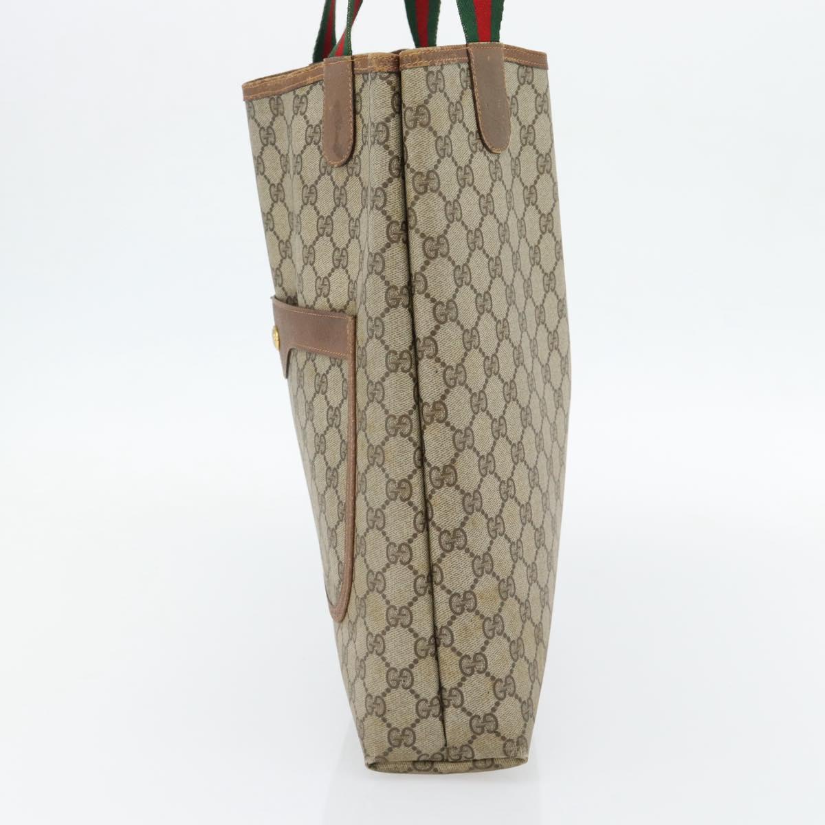 GUCCI GG Supreme Web Sherry Line Tote Bag PVC Beige Red 40 02 003 Auth 180686