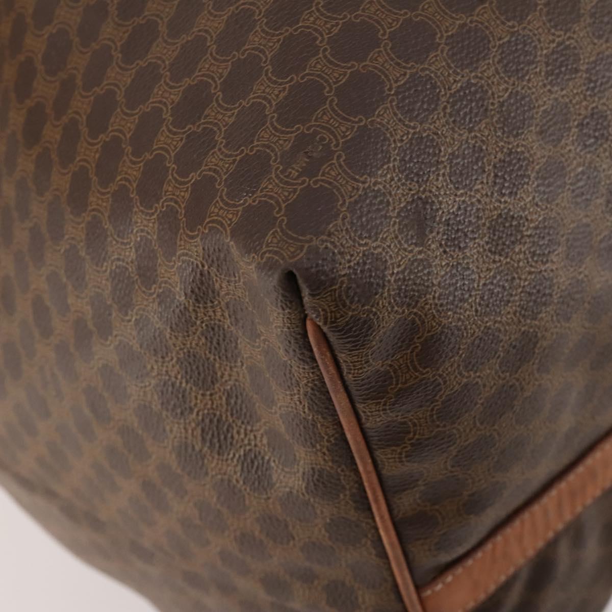 CELINE Macadam Canvas Boston Bag PVC Leather Brown Gold Auth 180687