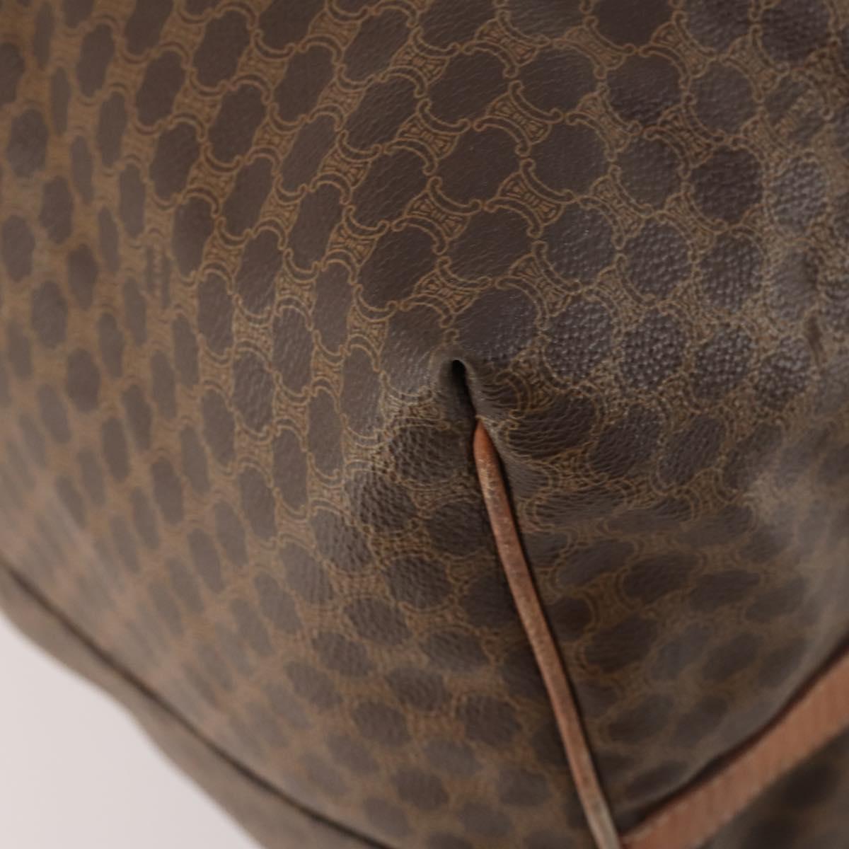 CELINE Macadam Canvas Boston Bag PVC Leather Brown Gold Auth 180687